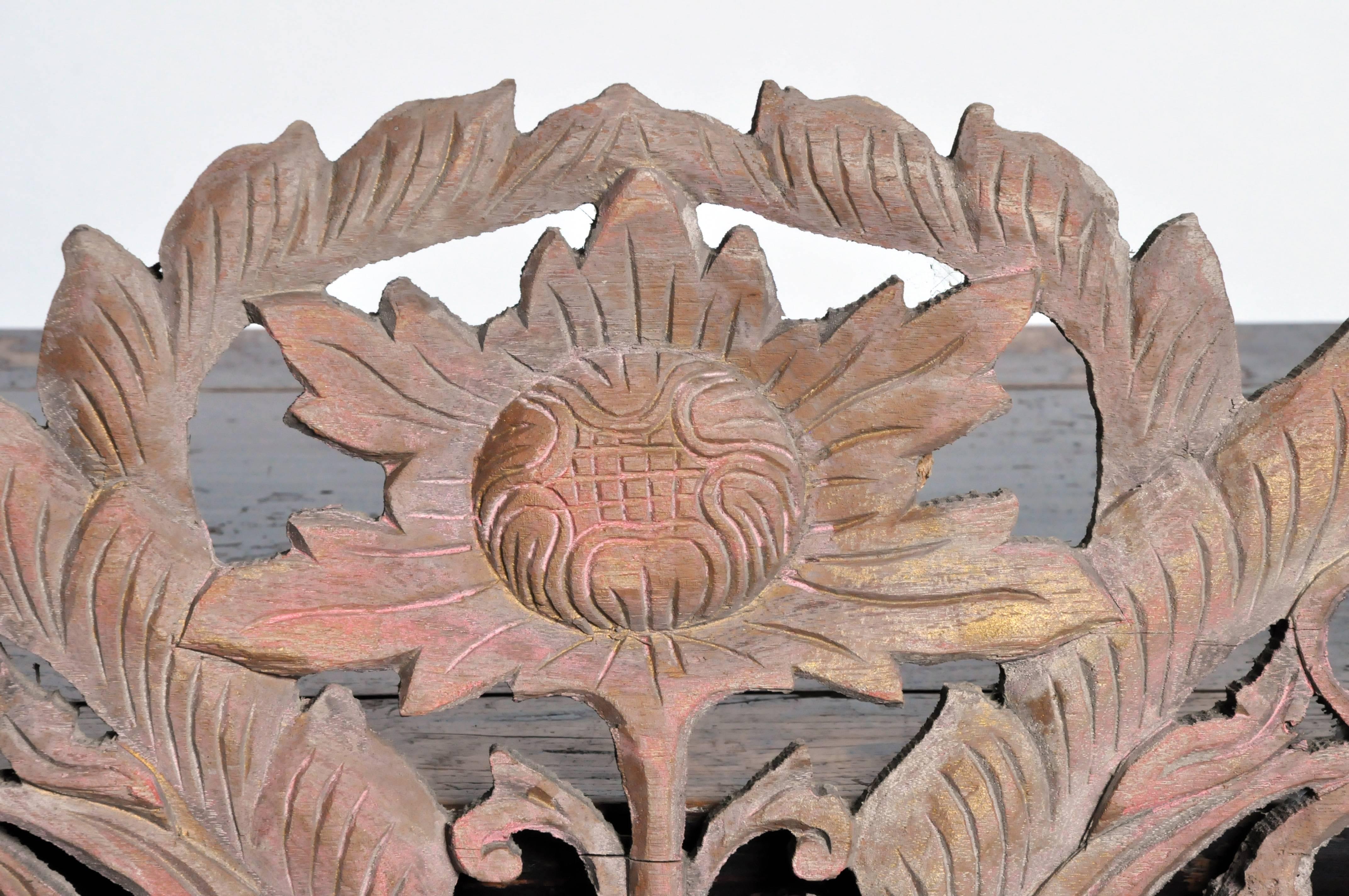 Contemporary Carved Wall Panel with Flower Motifs
