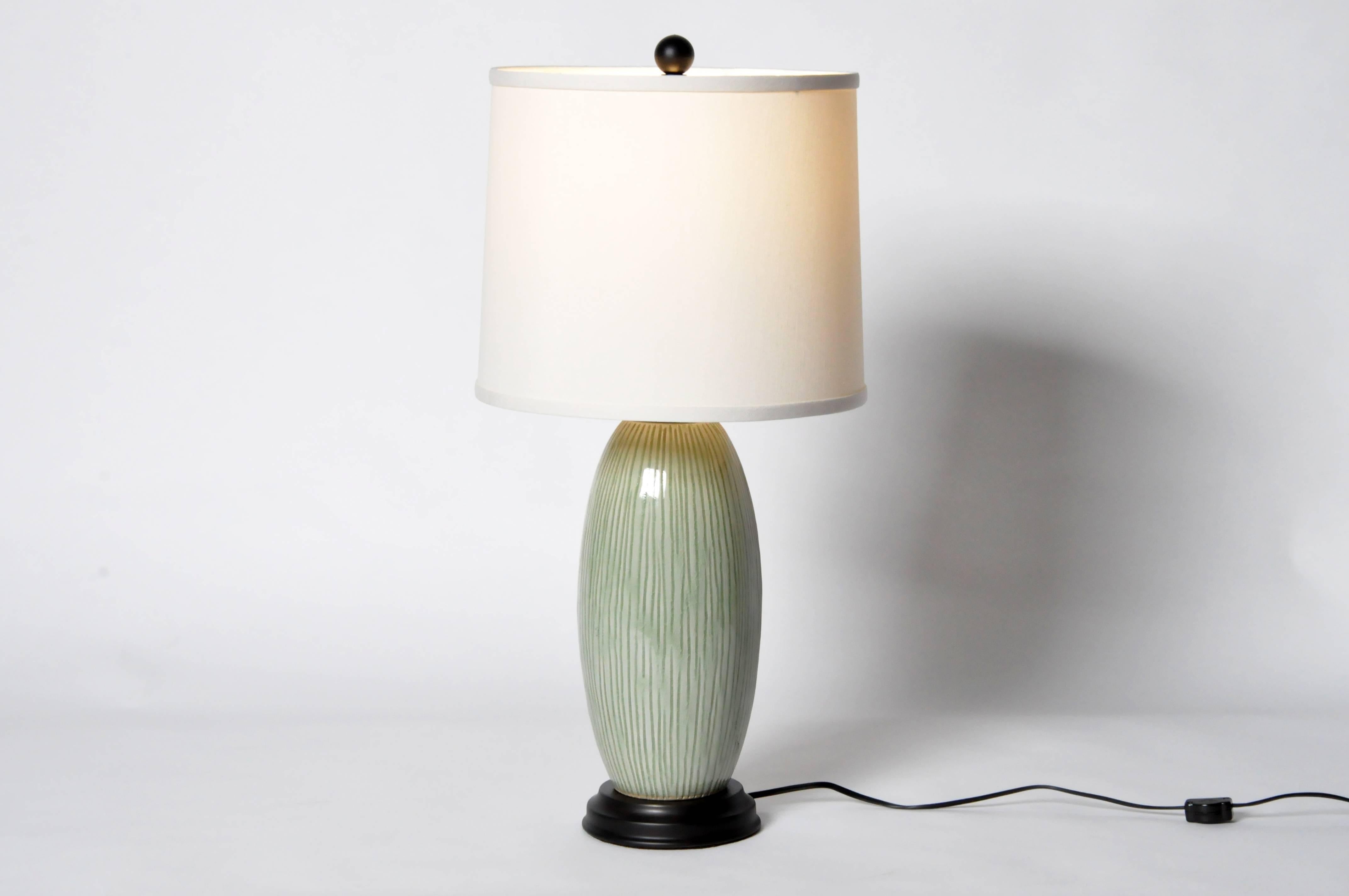 Contemporary Pair of Green Celadon Lamps