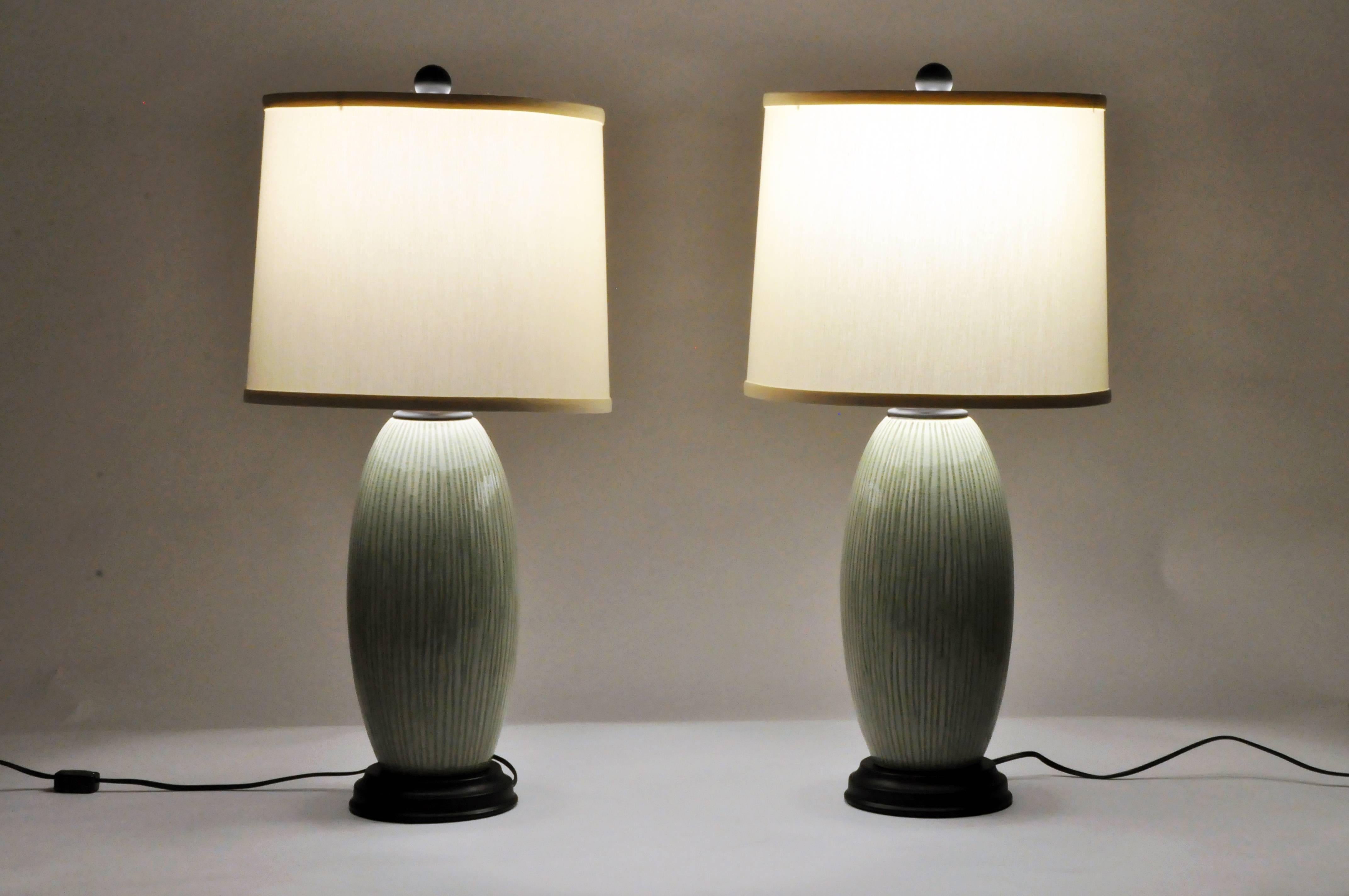 Thai Pair of Green Celadon Lamps