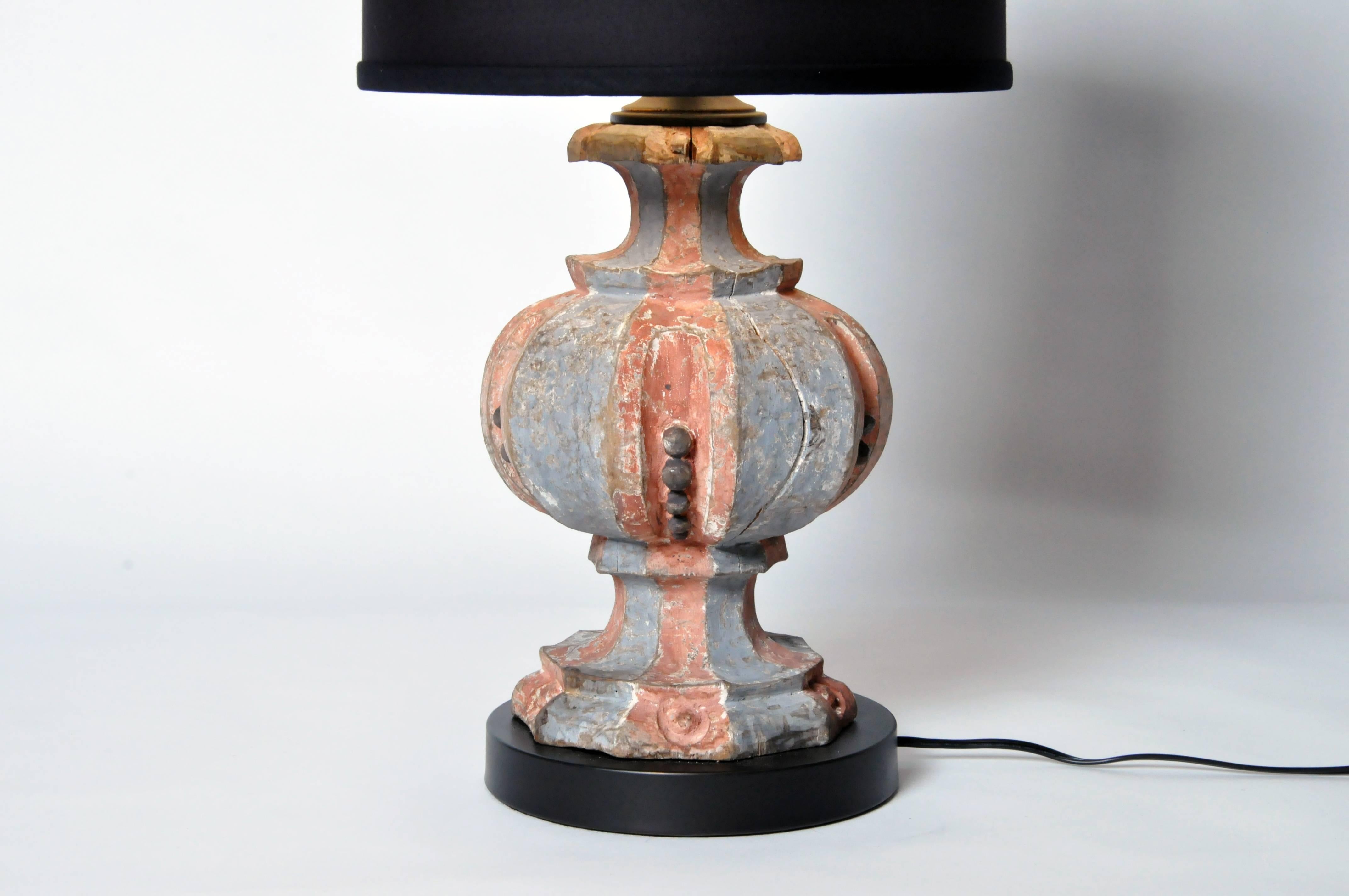 Pine Pair of Wooden Finials Lamps