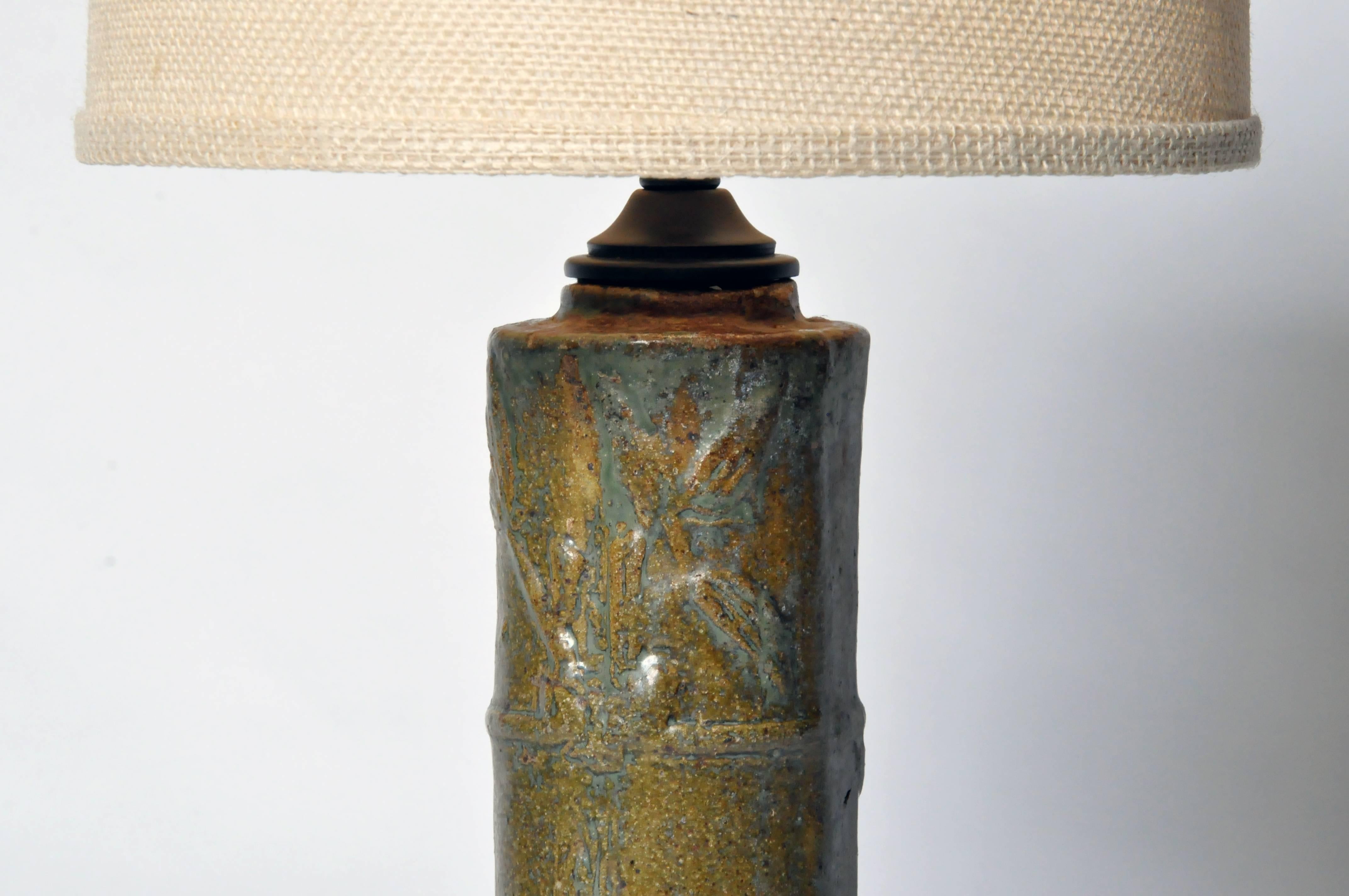 20th Century Ceramic Bamboo Trunk Lamp