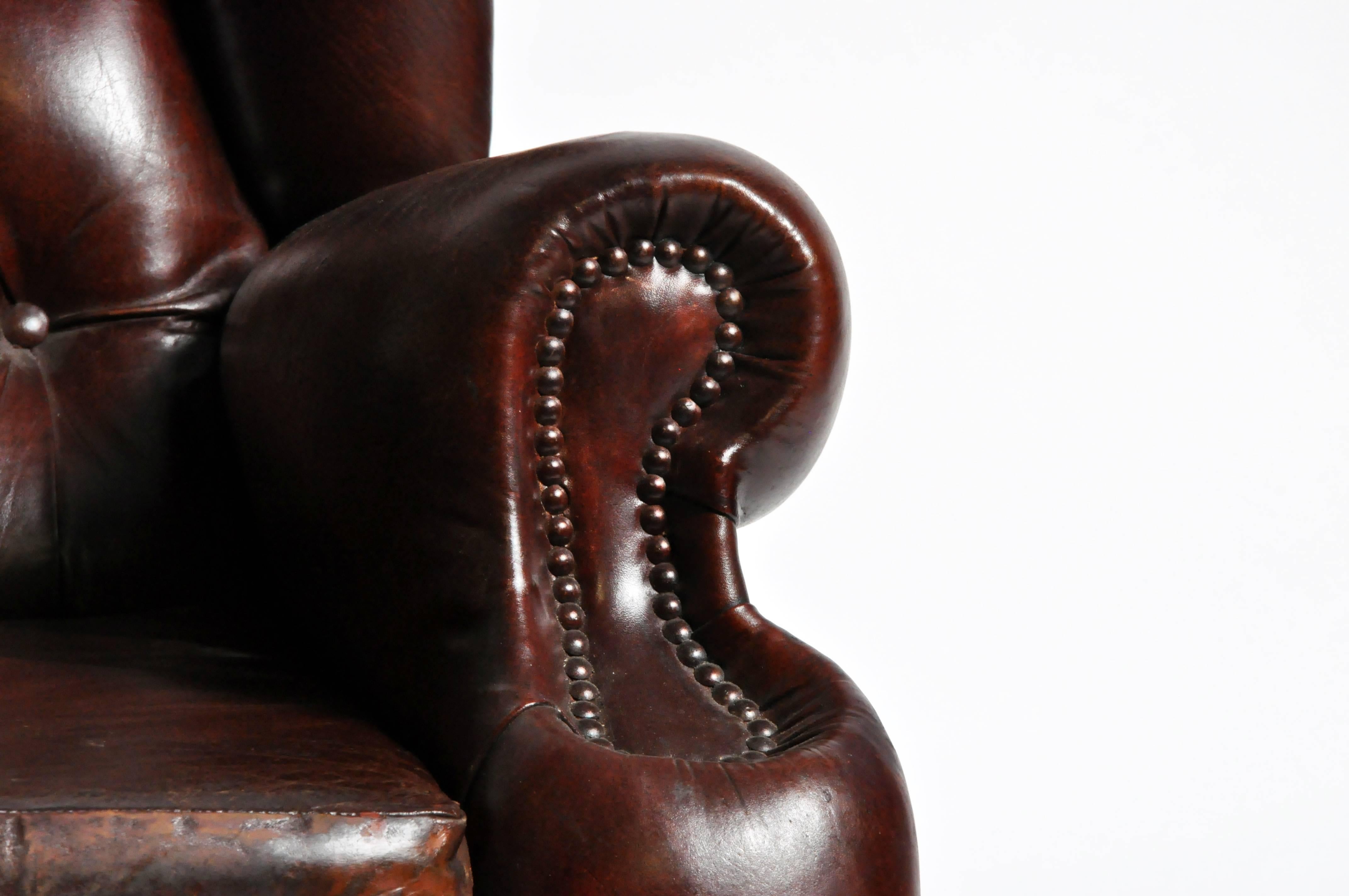 Leather Tufted Wing Back Club Chair
