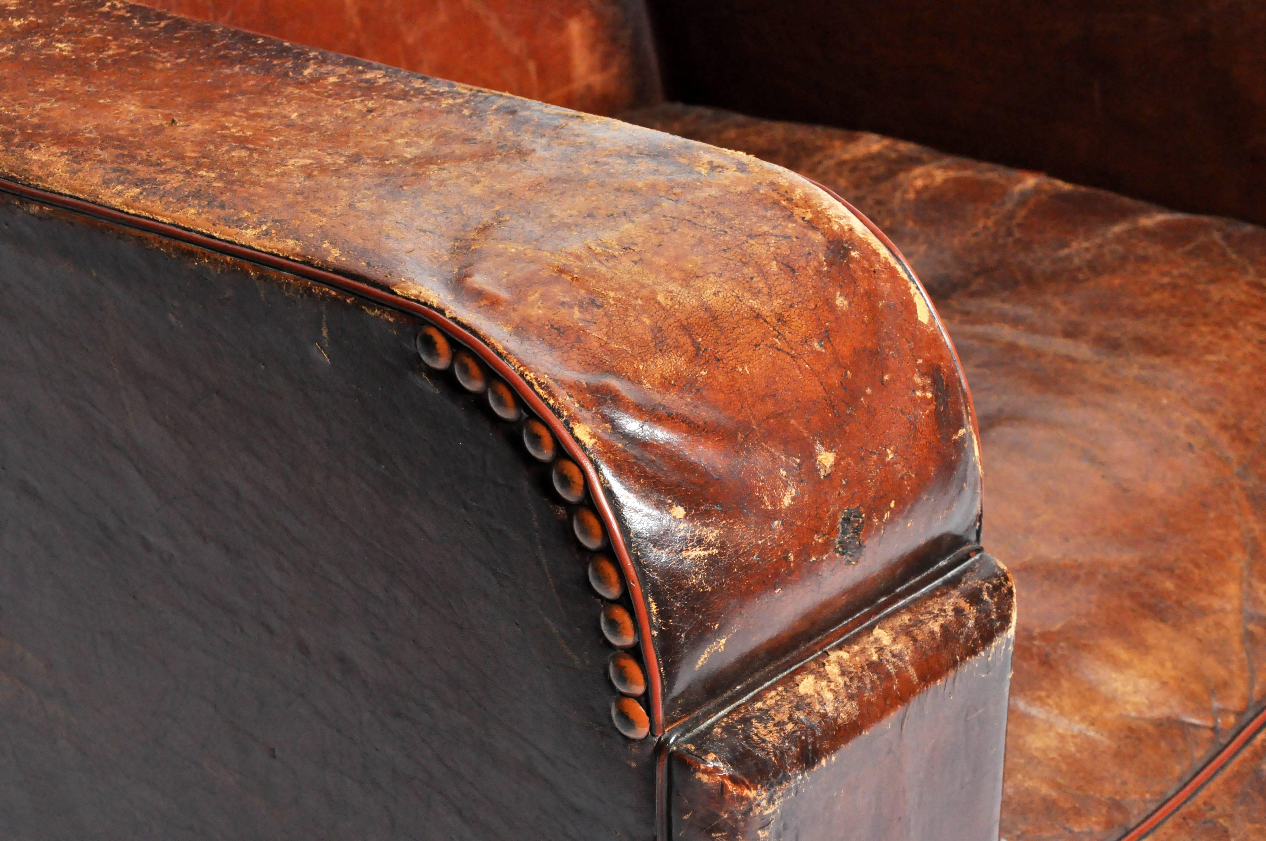 Art Deco French Leather Club Chair with Original Patina 2