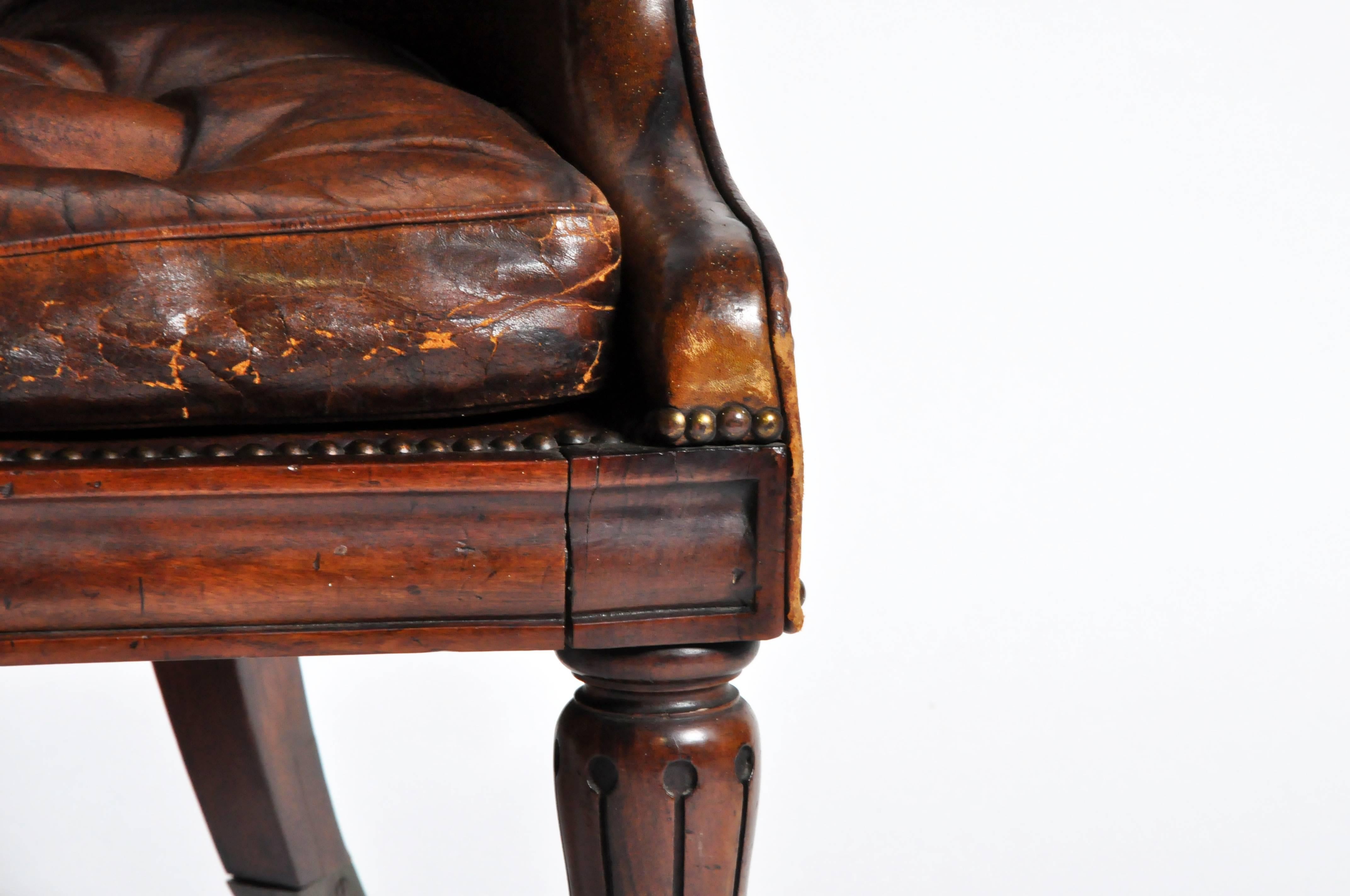 19th Century Napoleon III Round Back Leather Chair with Original Brass Casters 4