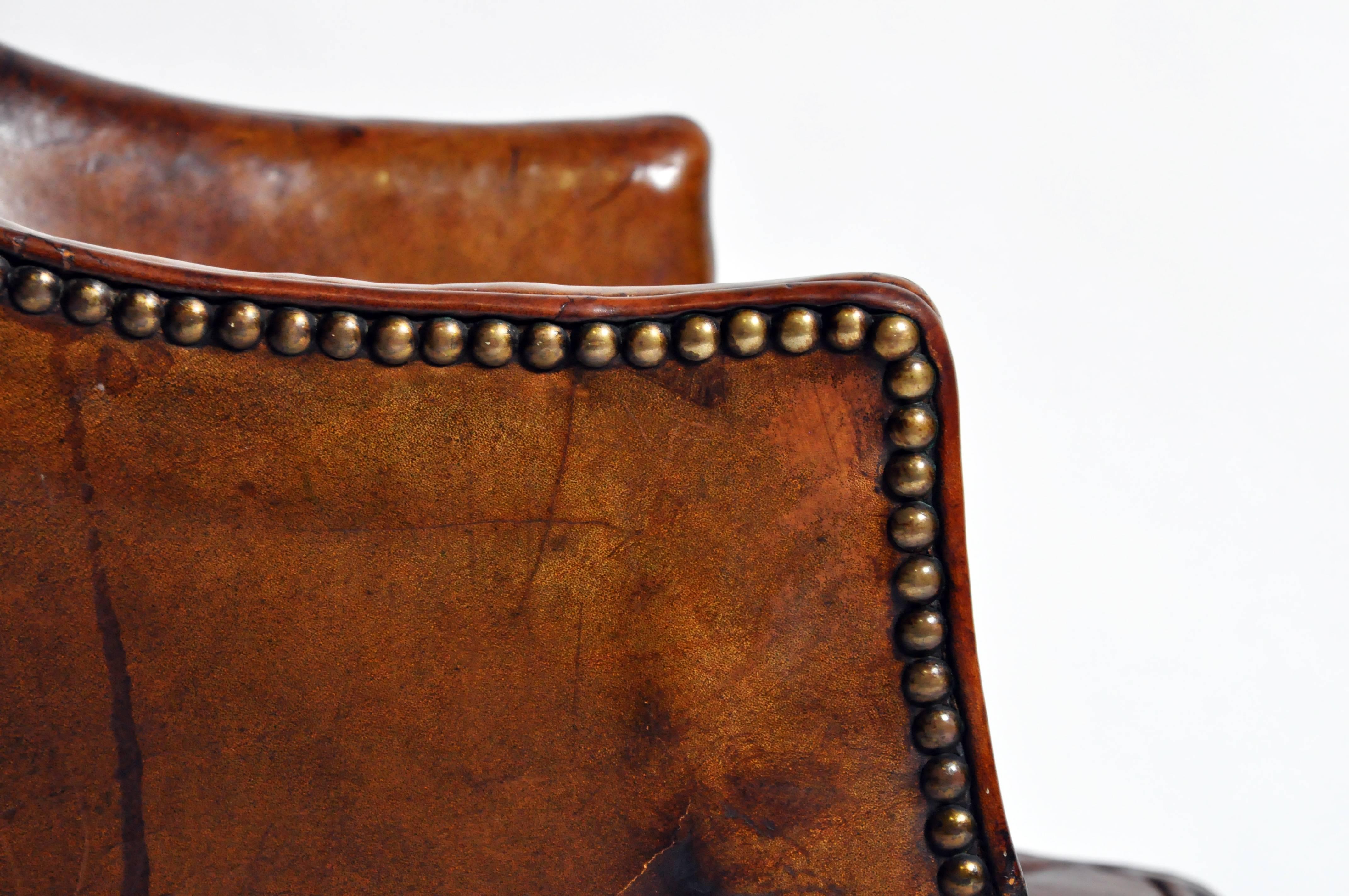 19th Century Napoleon III Round Back Leather Chair with Original Brass Casters 5