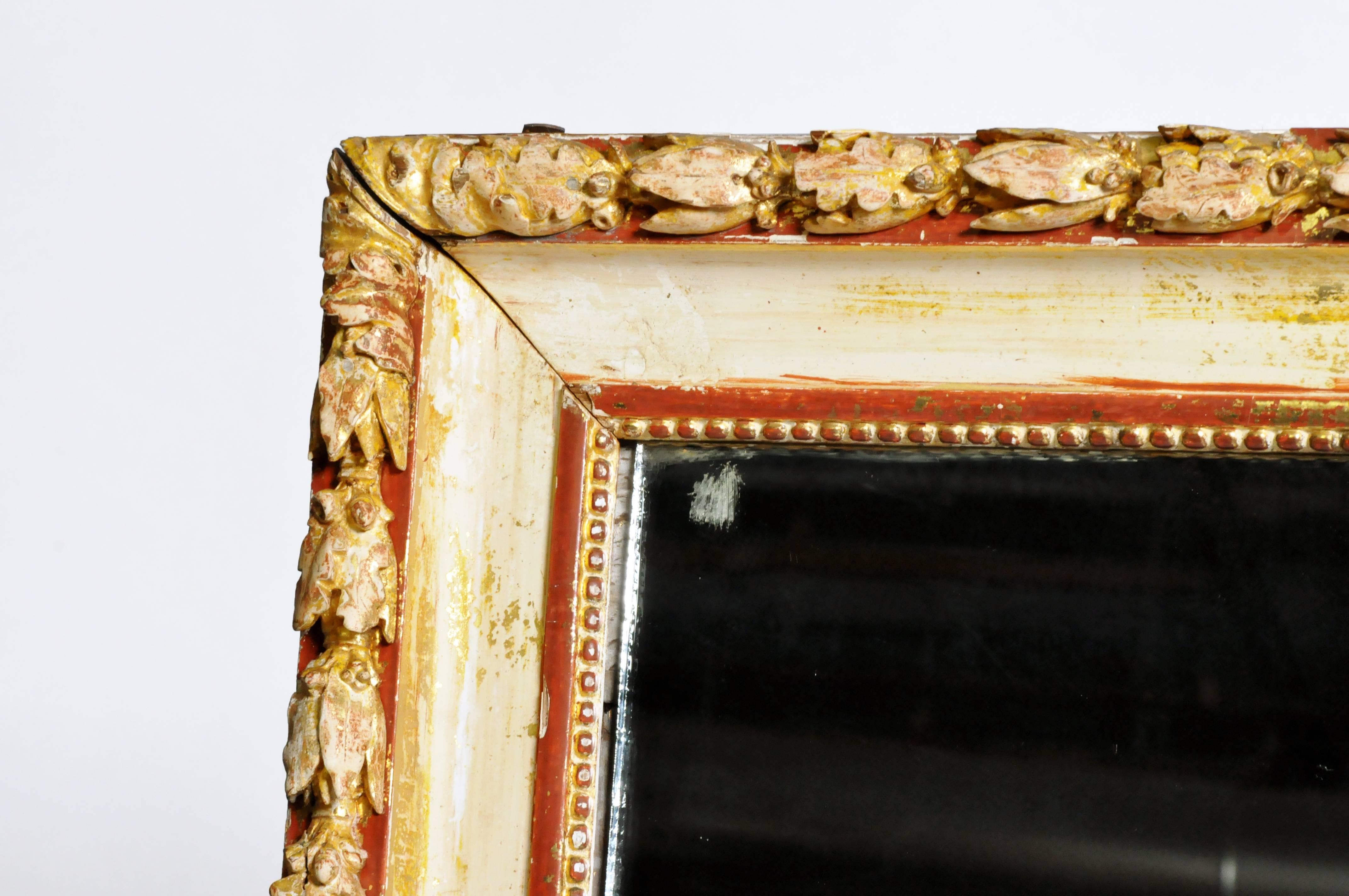 Gold Leaf 19th Century Italian Mirror with Carved Scroll-Work 