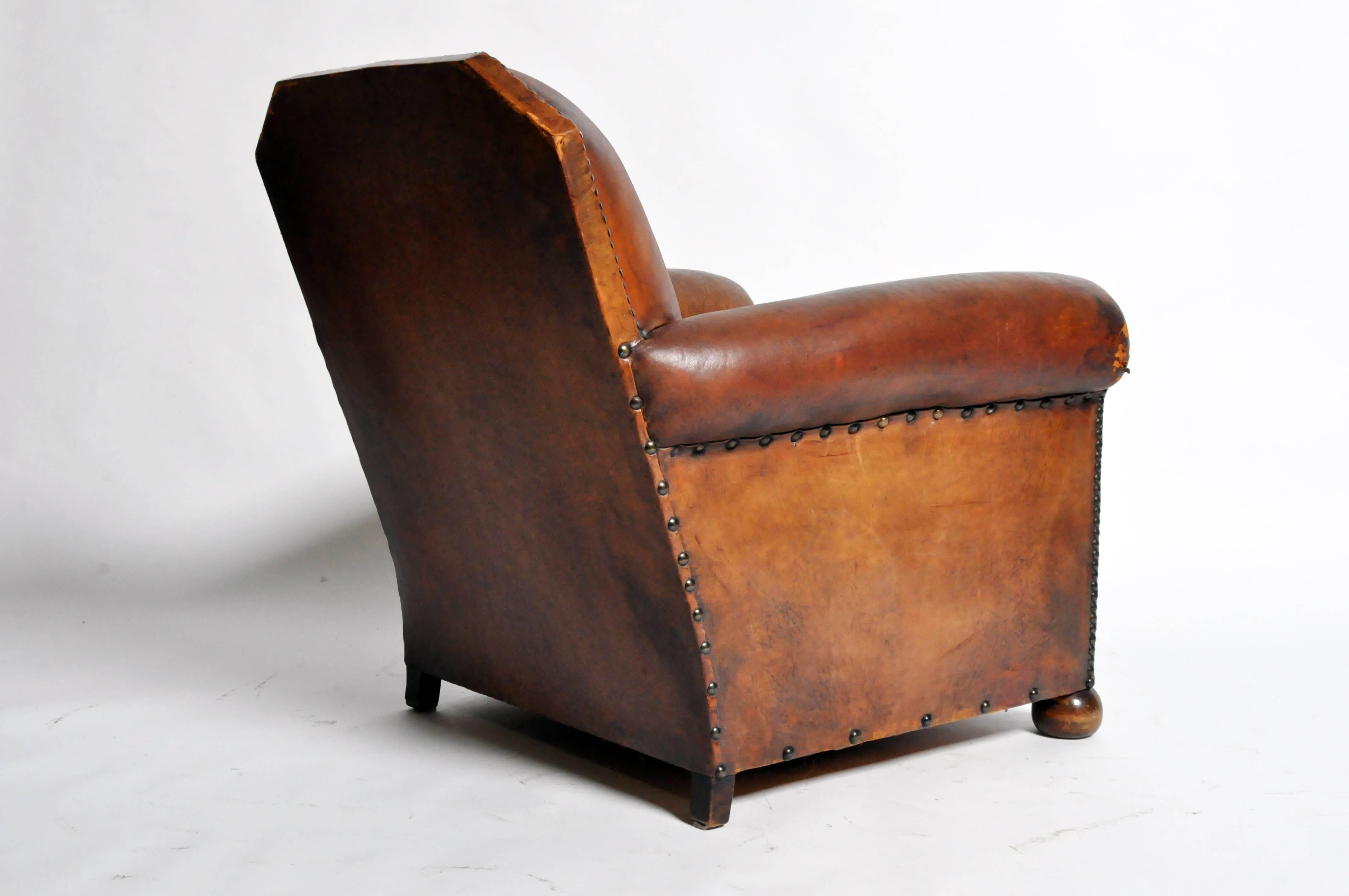French Art Deco Leather Club Chair In Good Condition In Chicago, IL