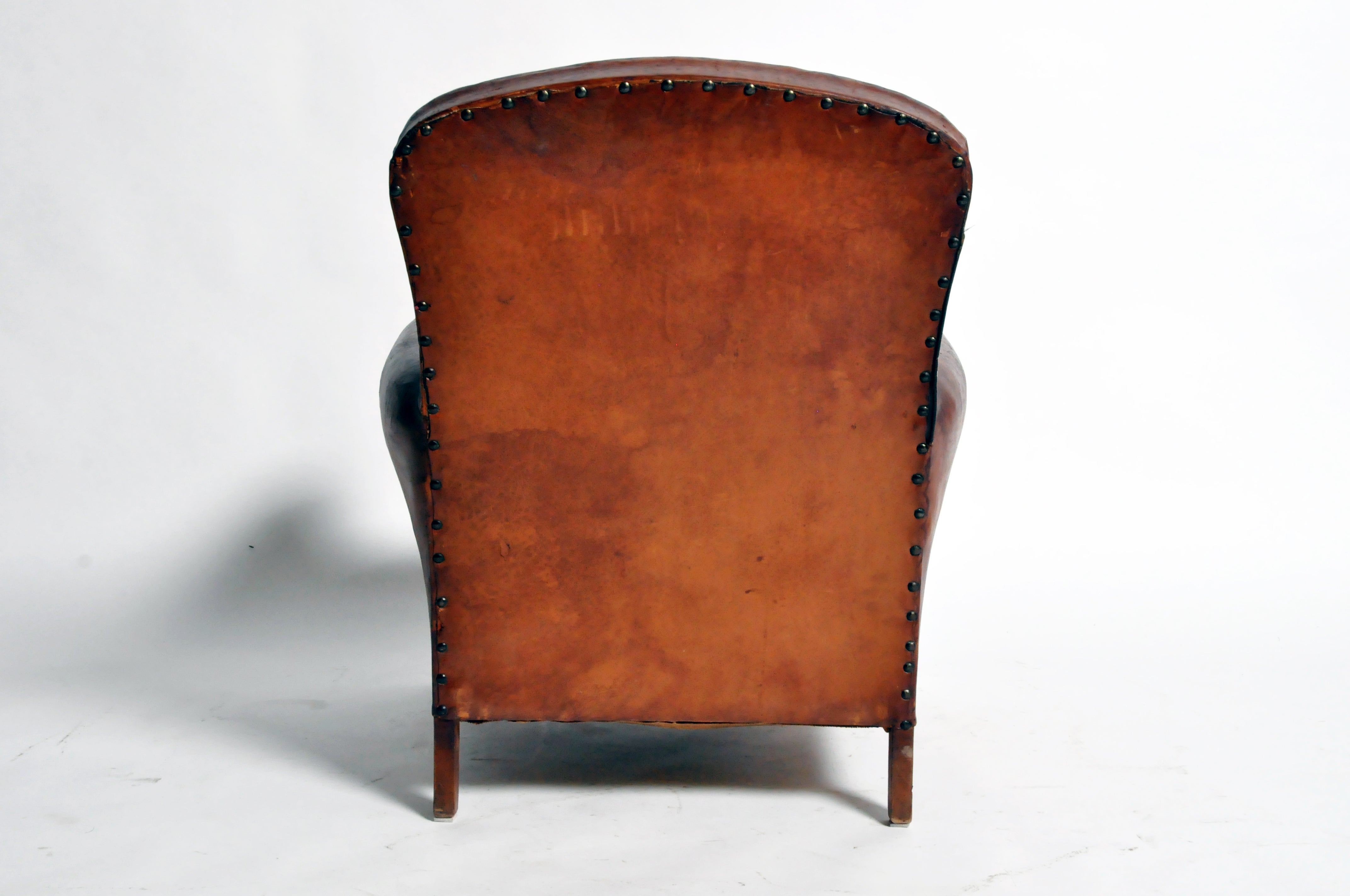 French Art Deco Leather Club Chair With Piping And Original French Art Deco Leather Club Chair With Piping And Original