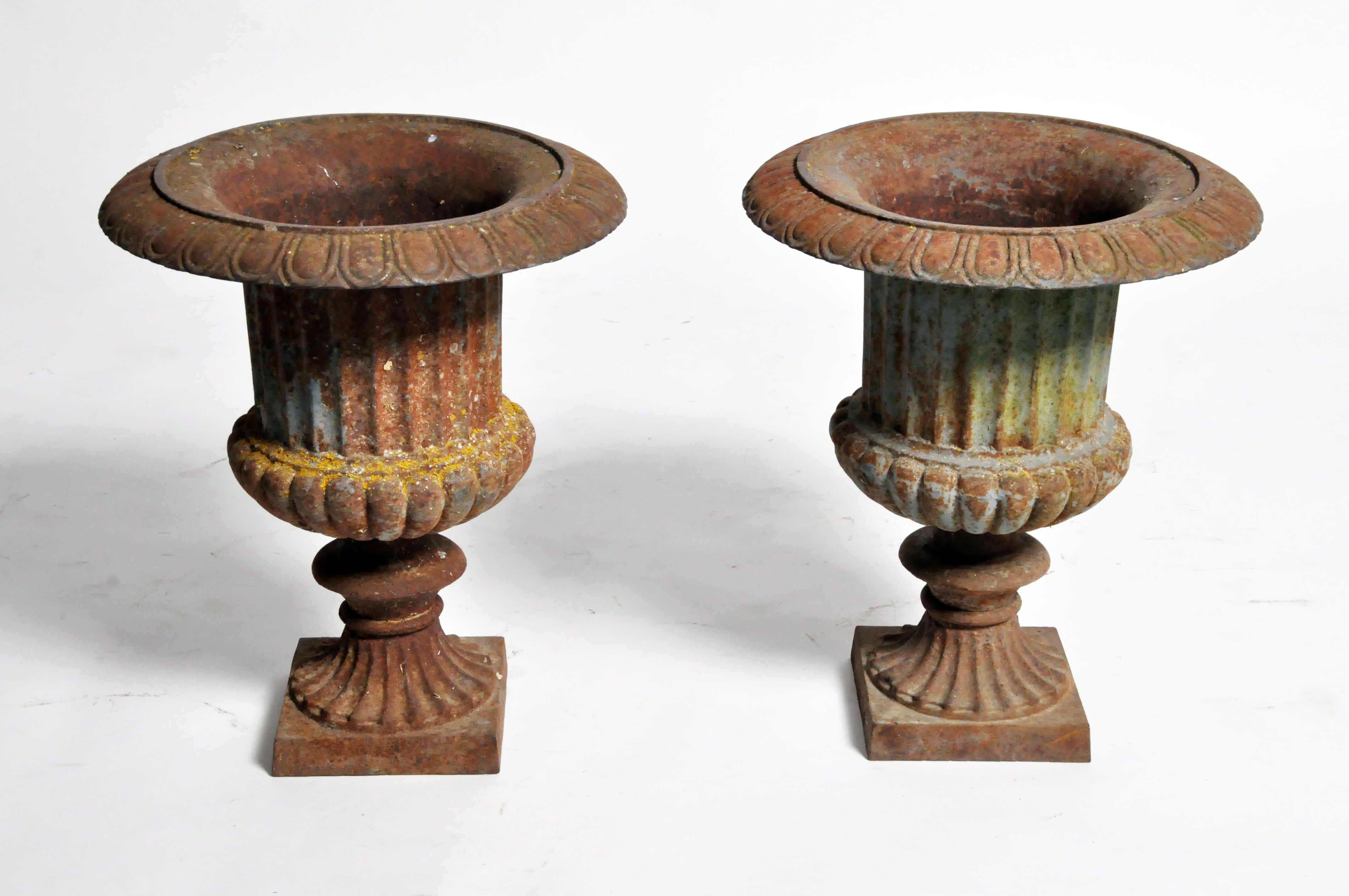 Early 20Th Century Cast Iron Planters With Original Gray Paint Early 20Th Century Cast Iron Planters With Original Gray Paint