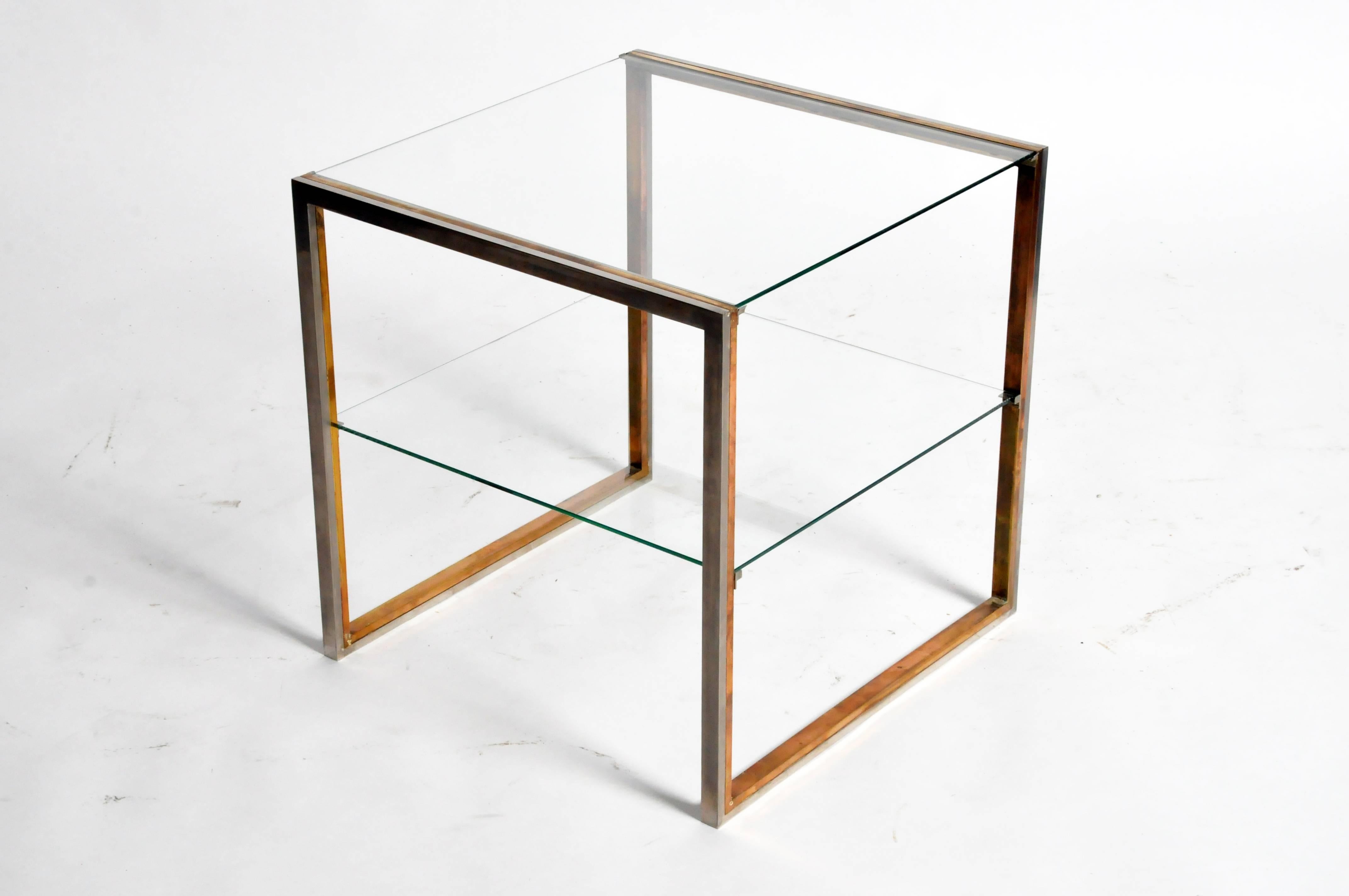 Pair of Brass and Chrome French Side Tables with Glass Shelves 2