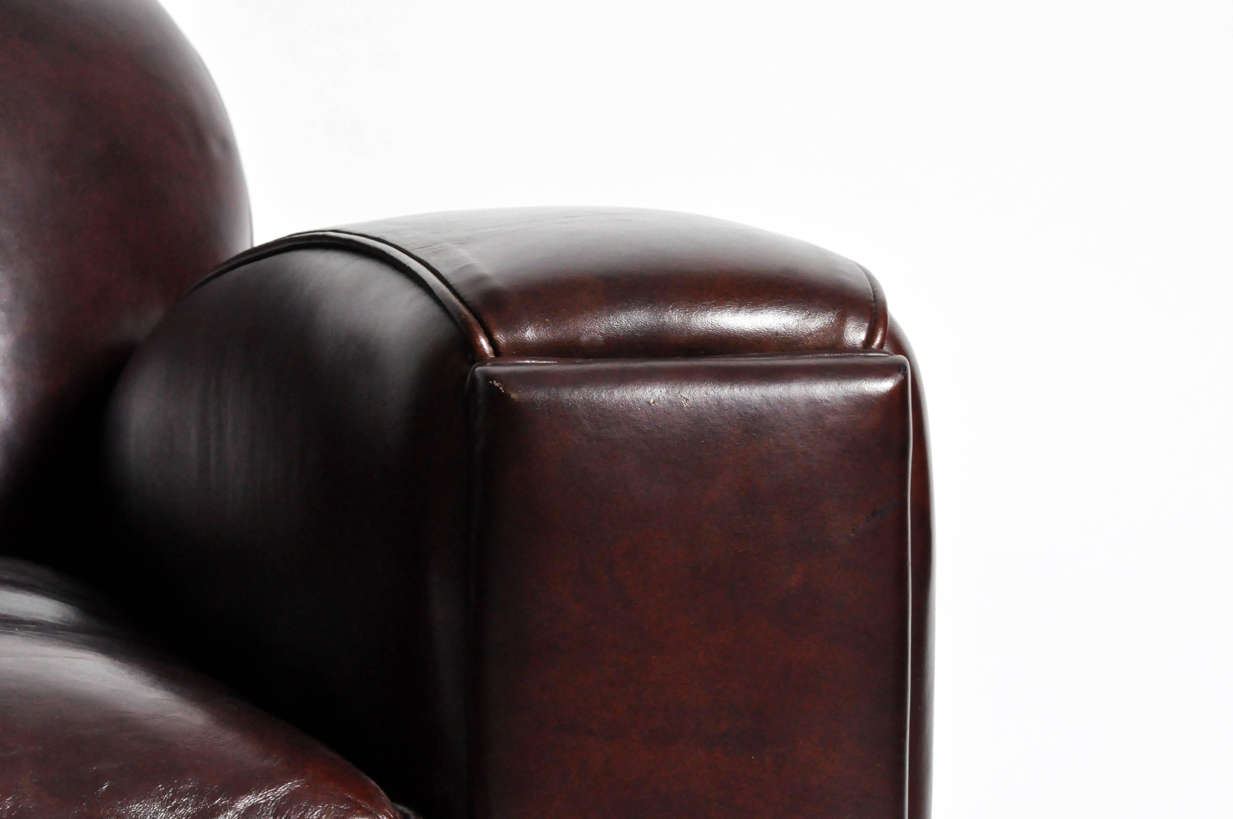 Pair of Parisian Low-Back Maroon Leather Club Chairs  1