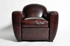 Pair of Parisian Low-Back Maroon Leather Club Chairs