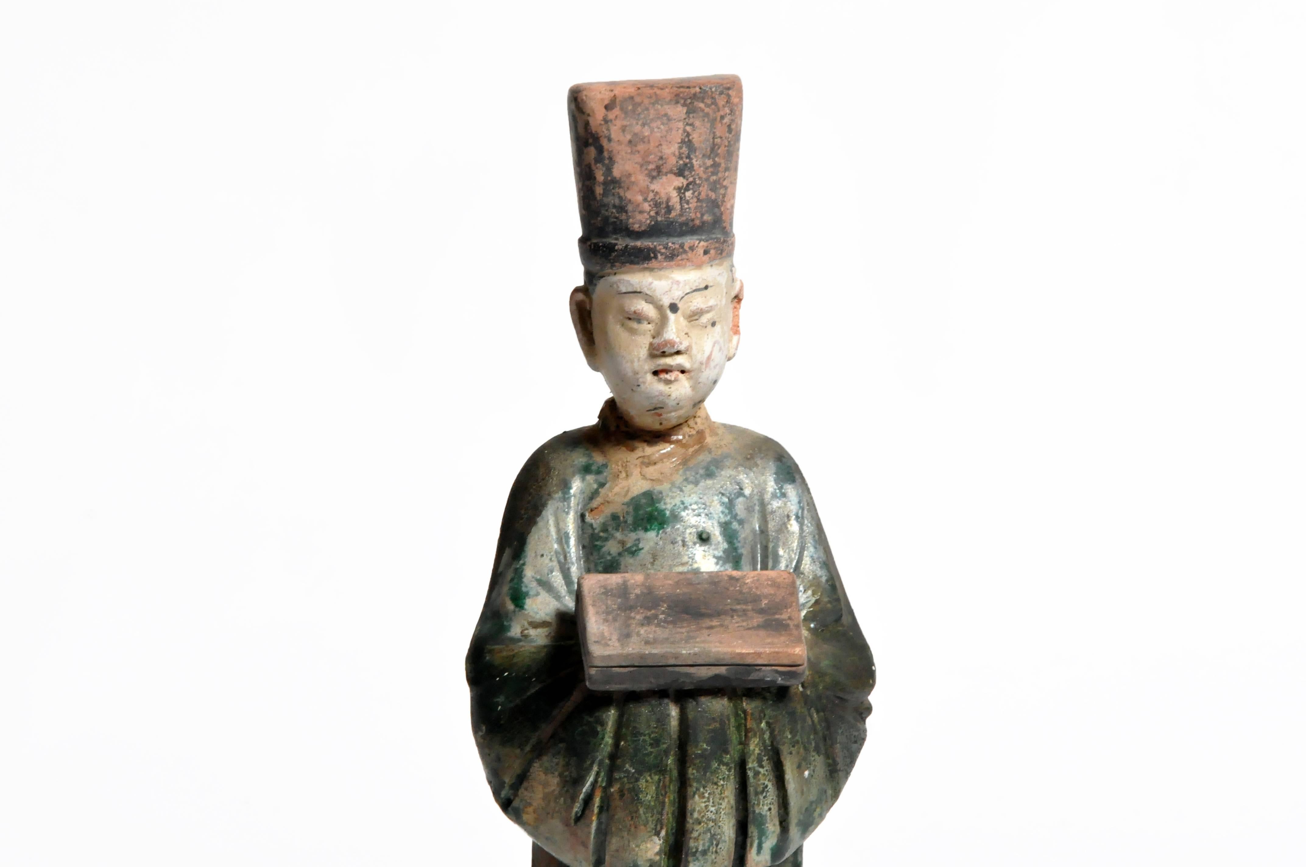 18th Century and Earlier Ming Dynasty Green Glazed Figure of an Attendant