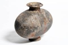 Han Dynasty Gray Terracotta Cocoom Jar with Original Color Pigments and Patina
