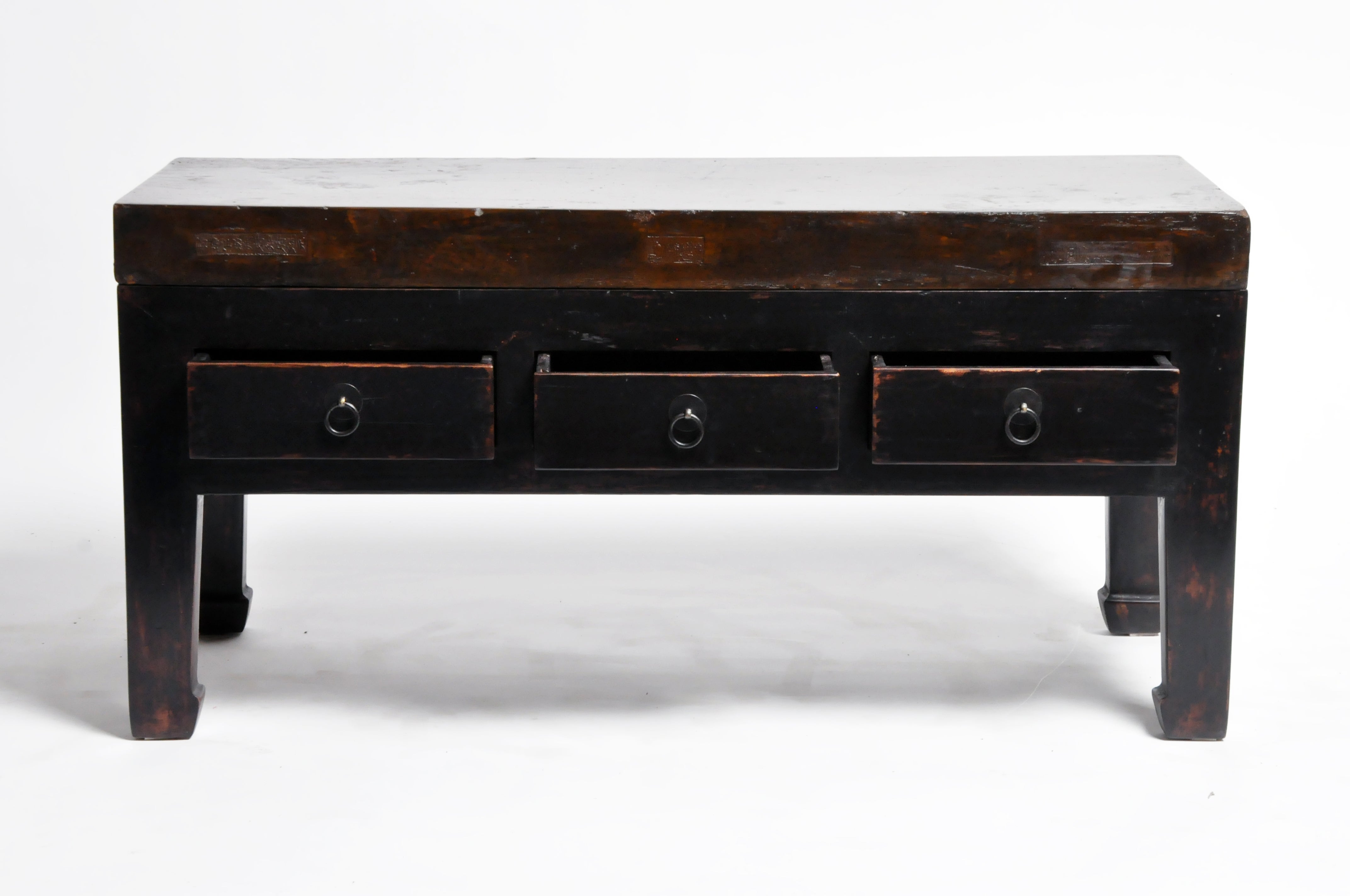 Low Chinese Table With Three Drawers And Terracotta Top For Sale