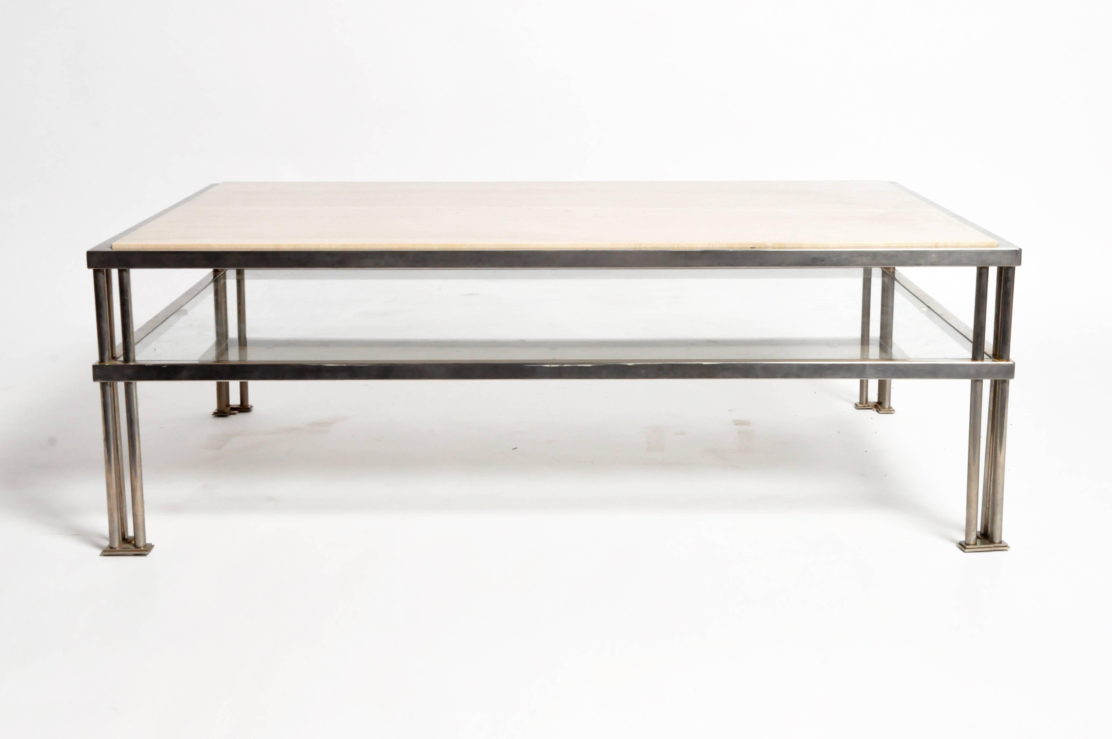 travertine coffee table mid century