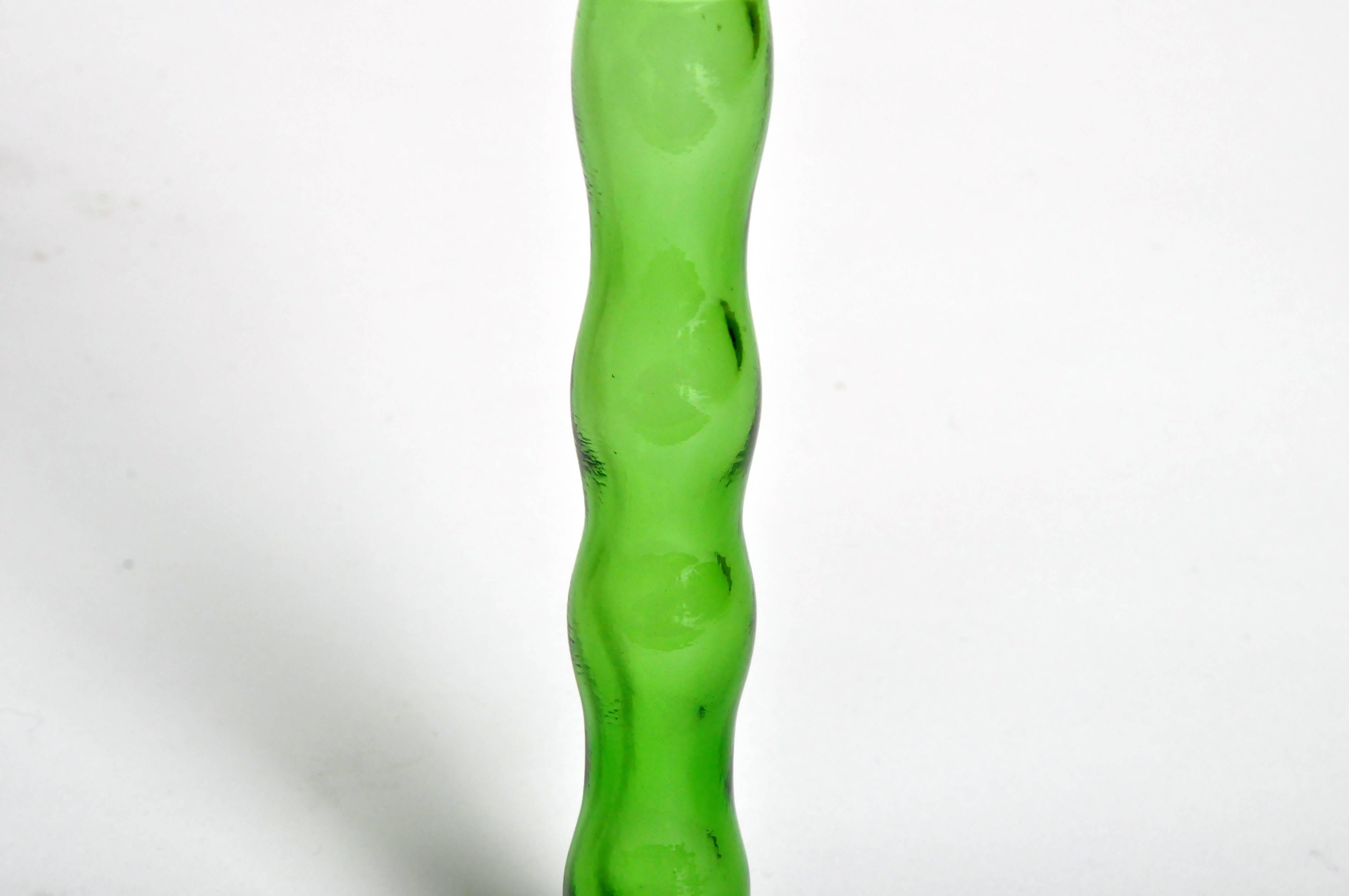 Italian Green Empoli Glass Bud Vases
