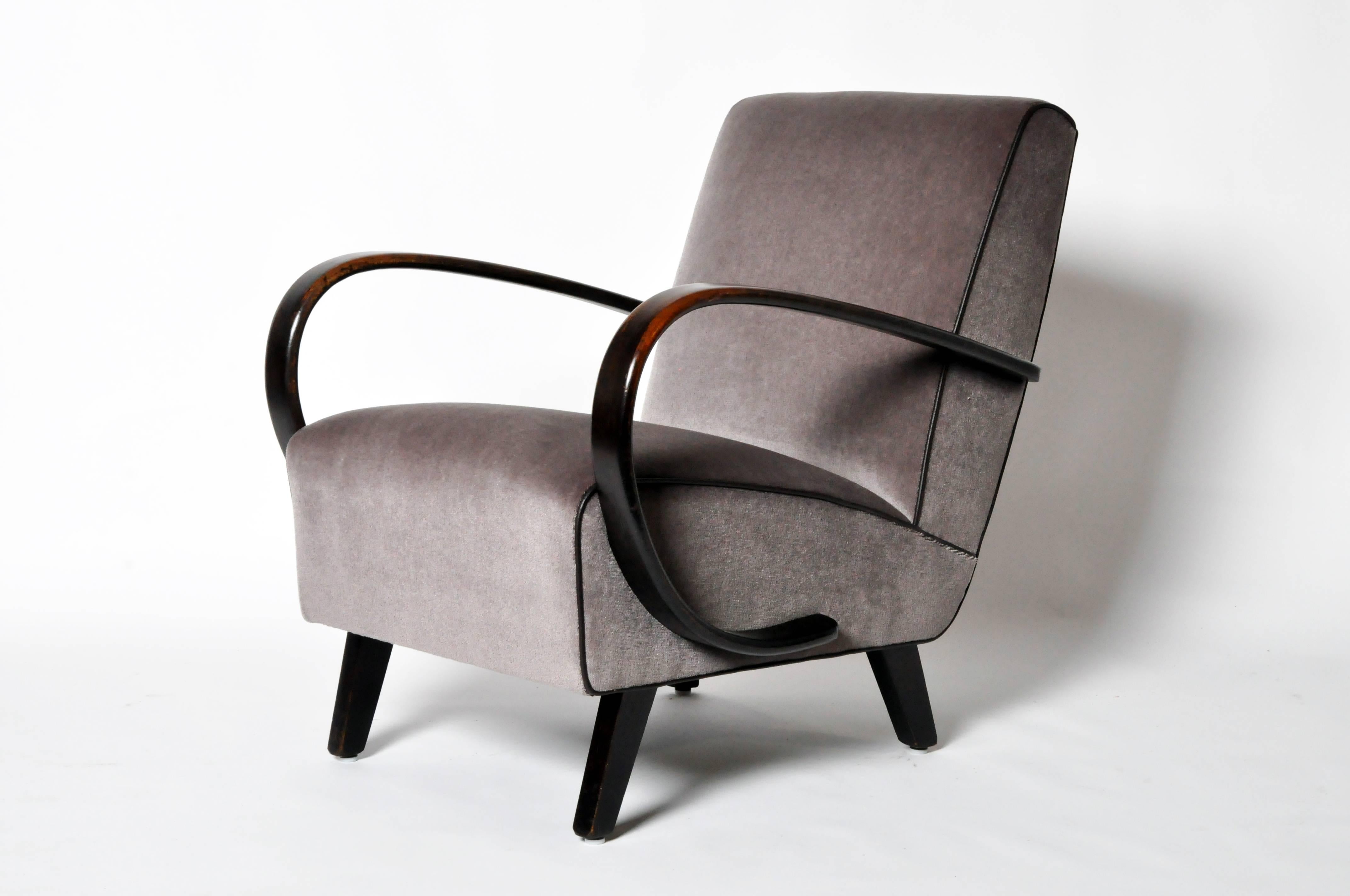 Modern Pair of Jindrich Halabala C-Shape Lounge Chairs