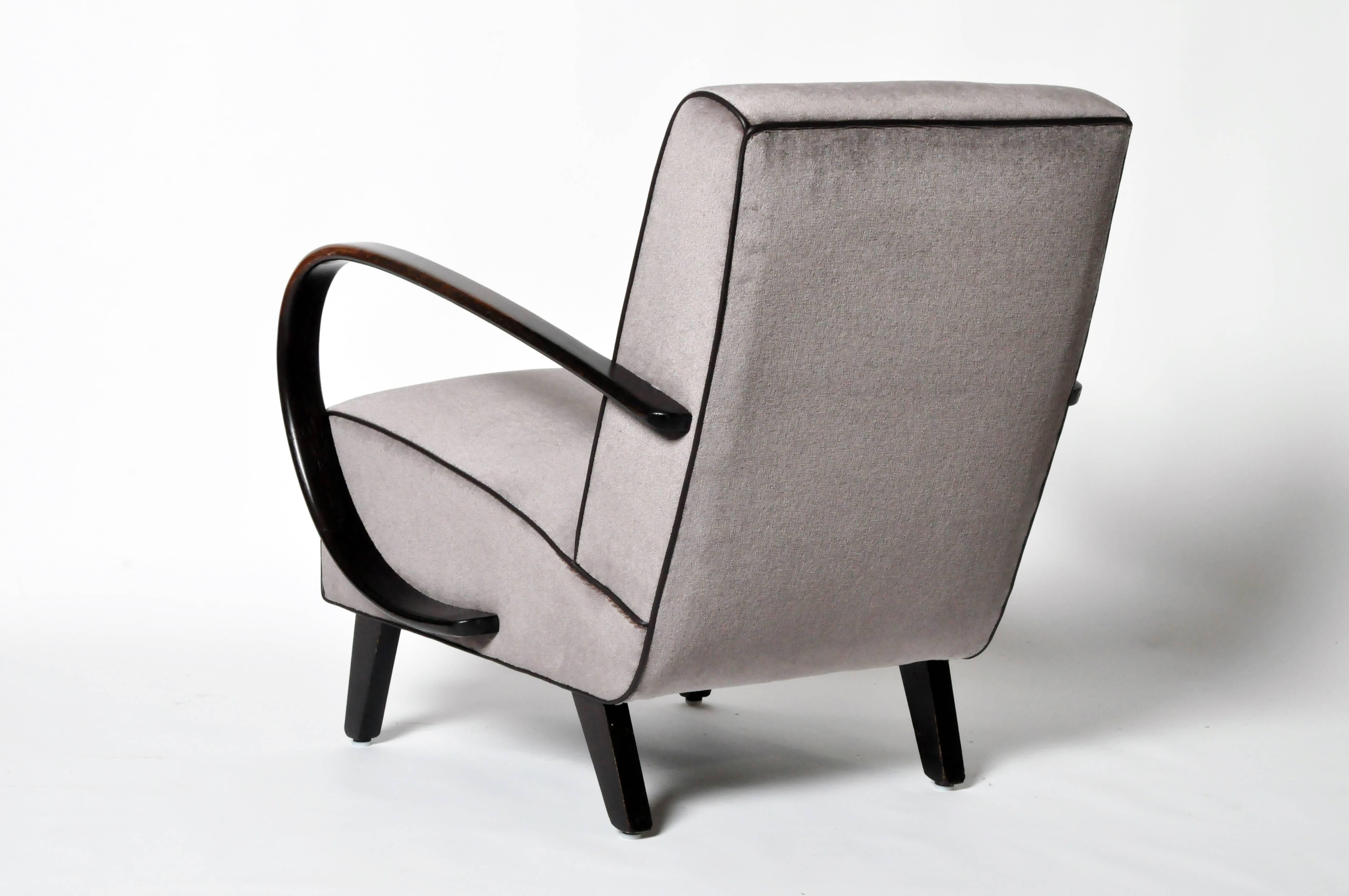 Czech Pair of Jindrich Halabala C-Shape Lounge Chairs