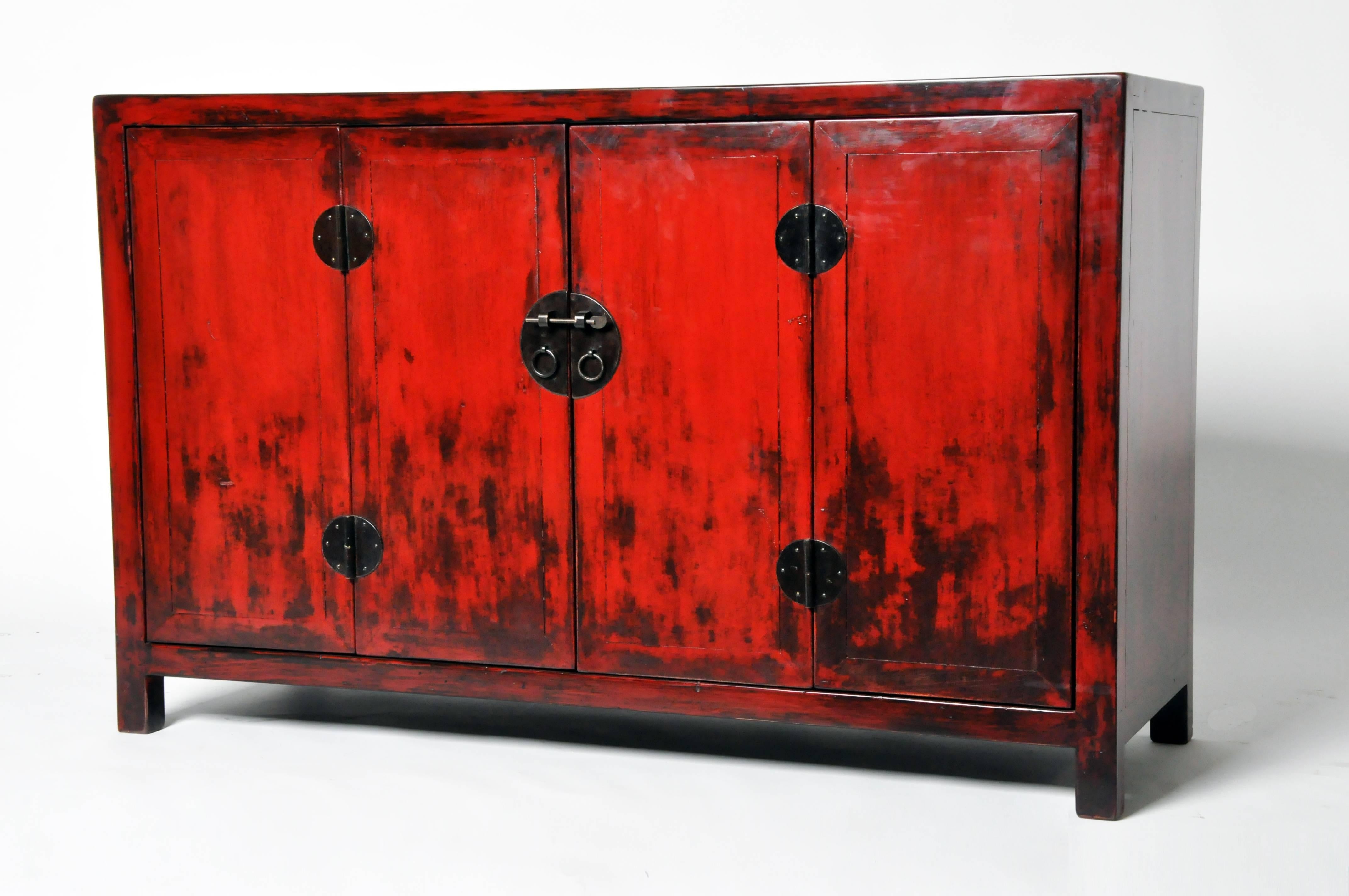 Chinese Red Lacquer Cabinet In Good Condition In Chicago, IL