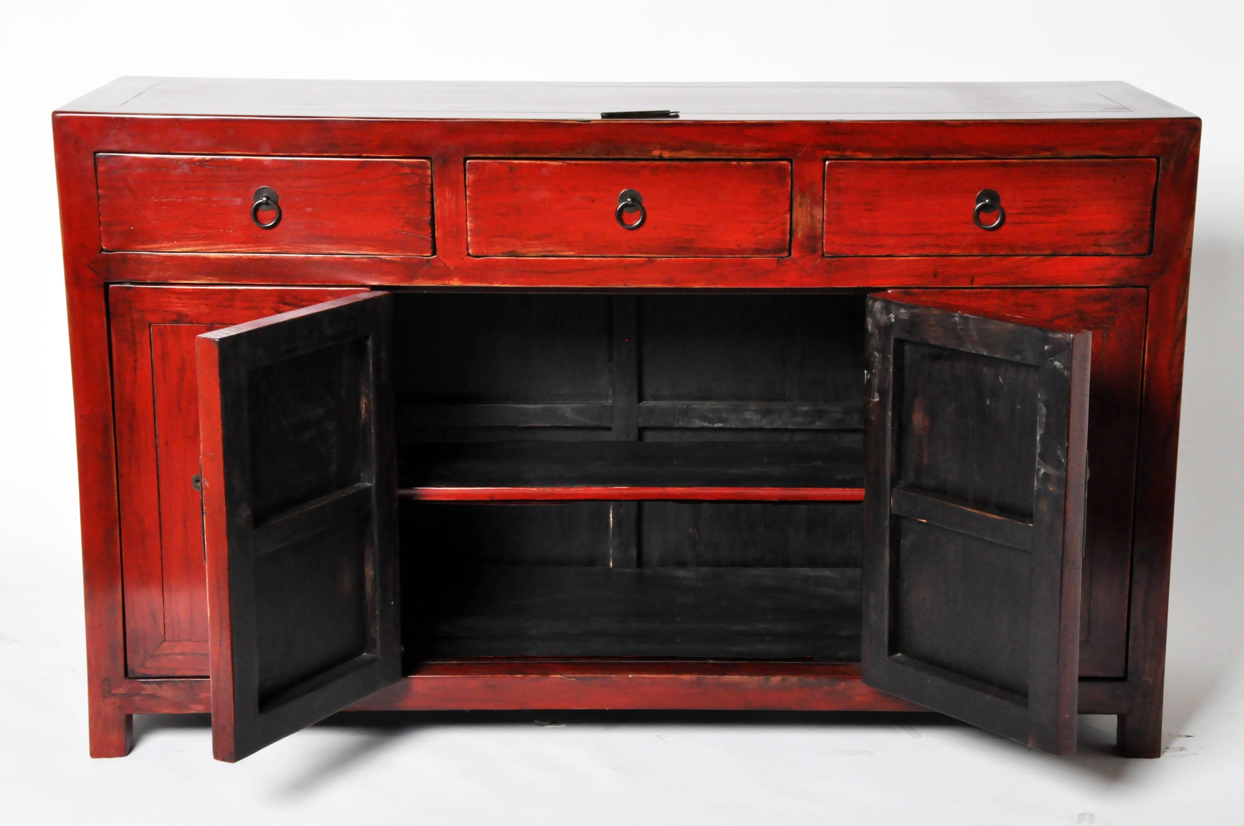 Elm Chinese Red Lacquer Cabinet