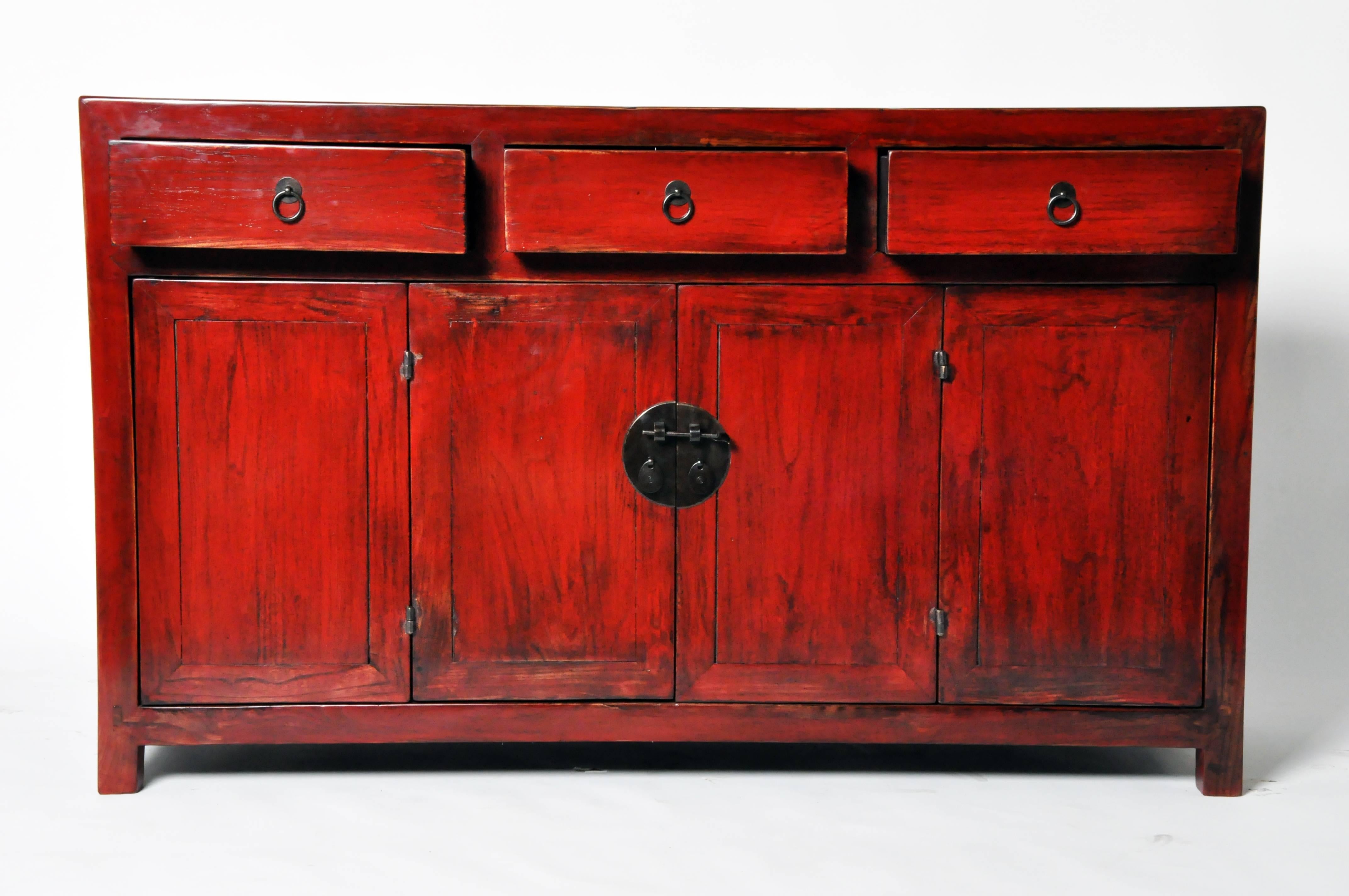 Contemporary Chinese Red Lacquer Cabinet