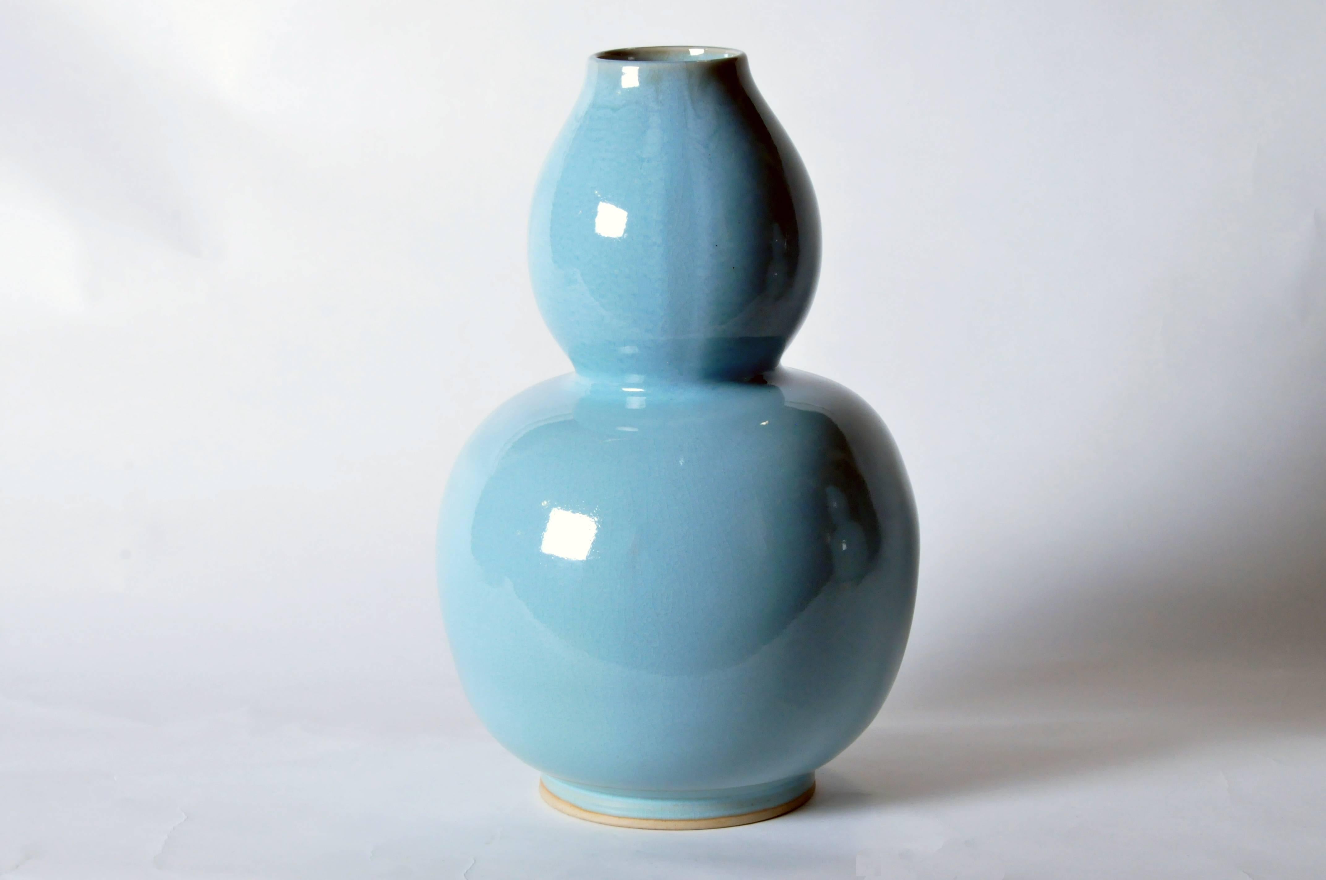 Glazed Celadon Blue Double Gourd-Form Vase