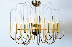 Pair of Brass and Glass Filament Chandelier Attributed to Gaetano Sciolari