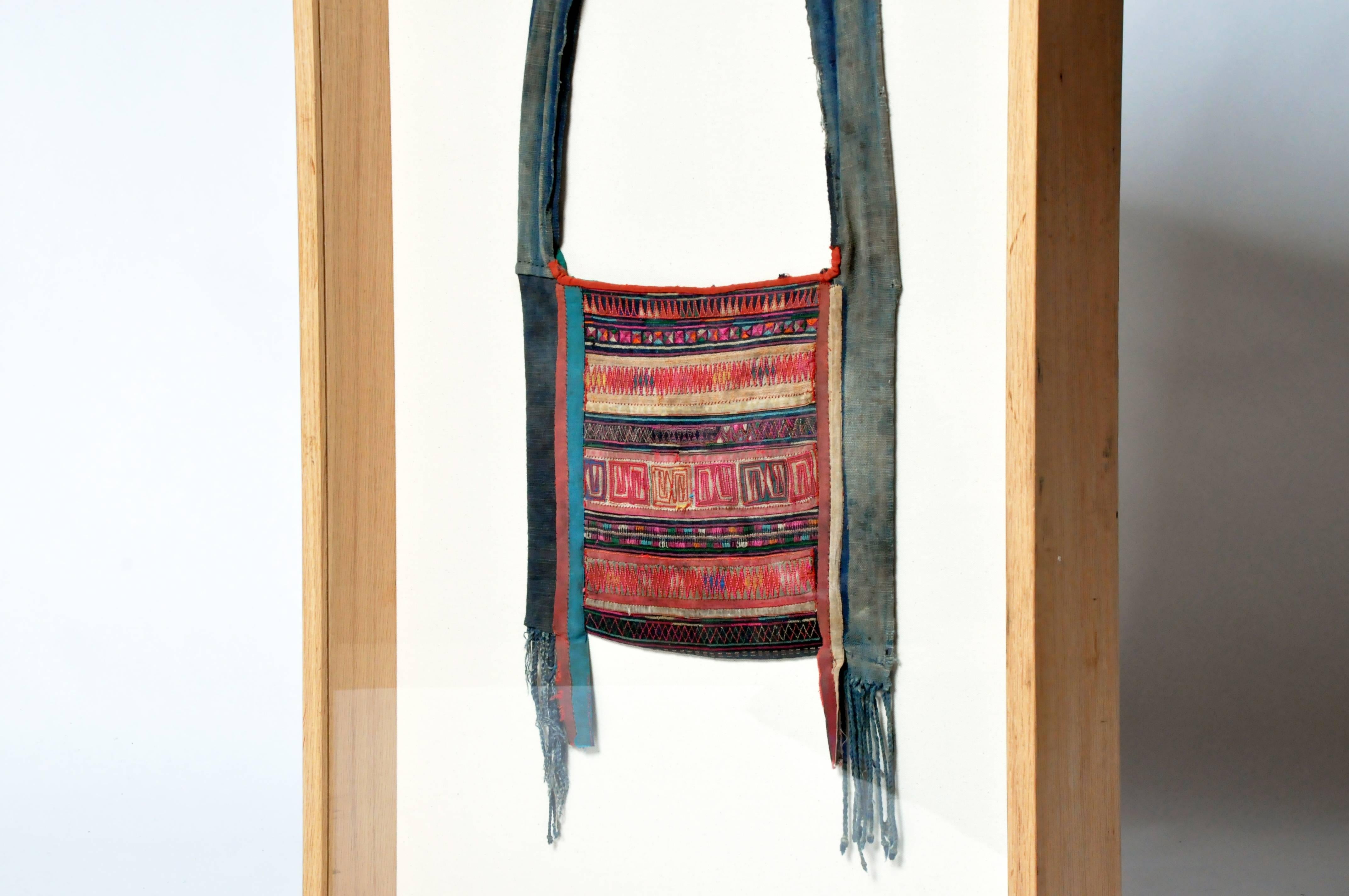 Framed Akha Tribe Hand Embroidered Shoulder Bag For Sale 1