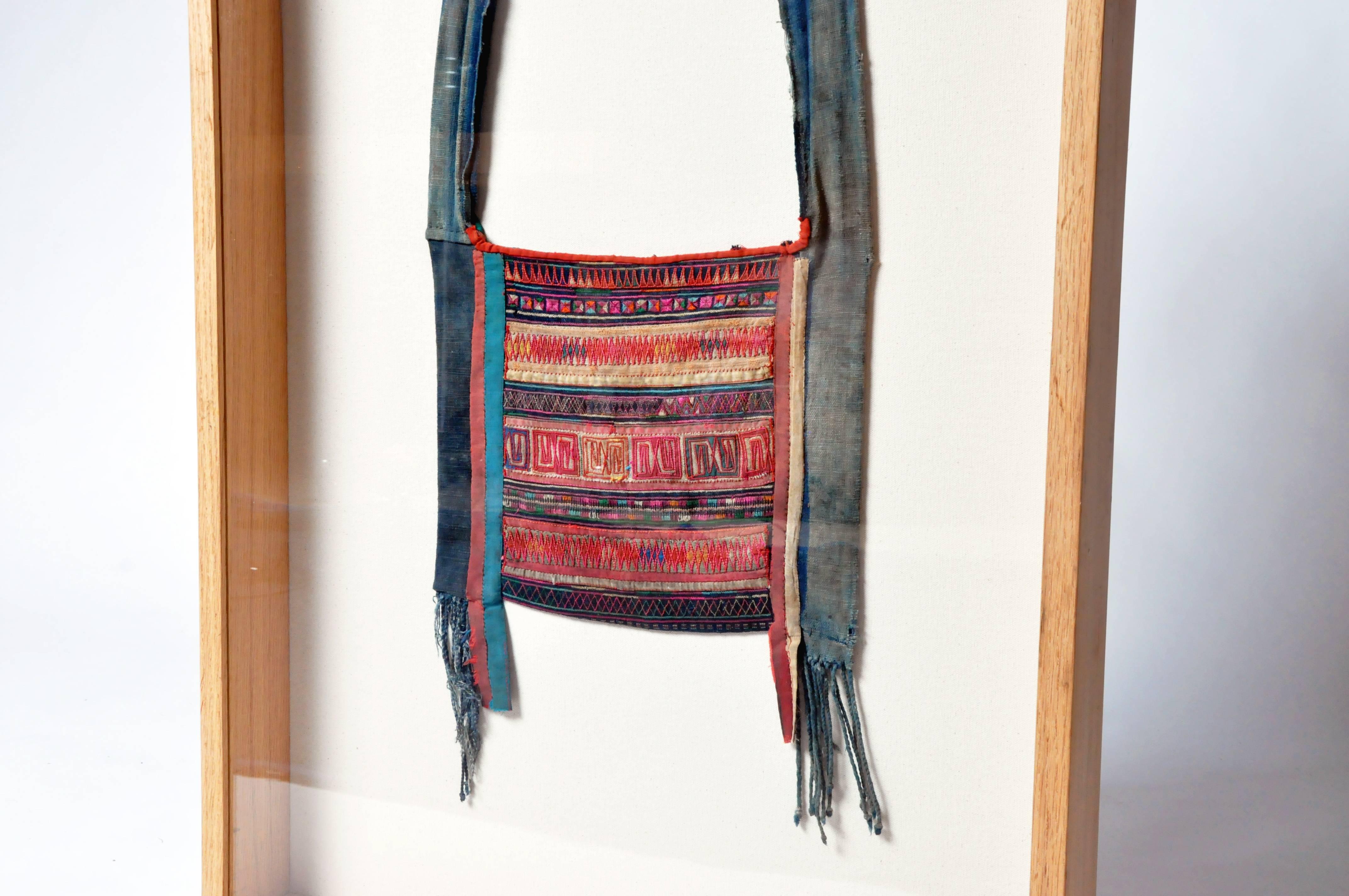 Cotton Framed Akha Tribe Hand Embroidered Shoulder Bag For Sale