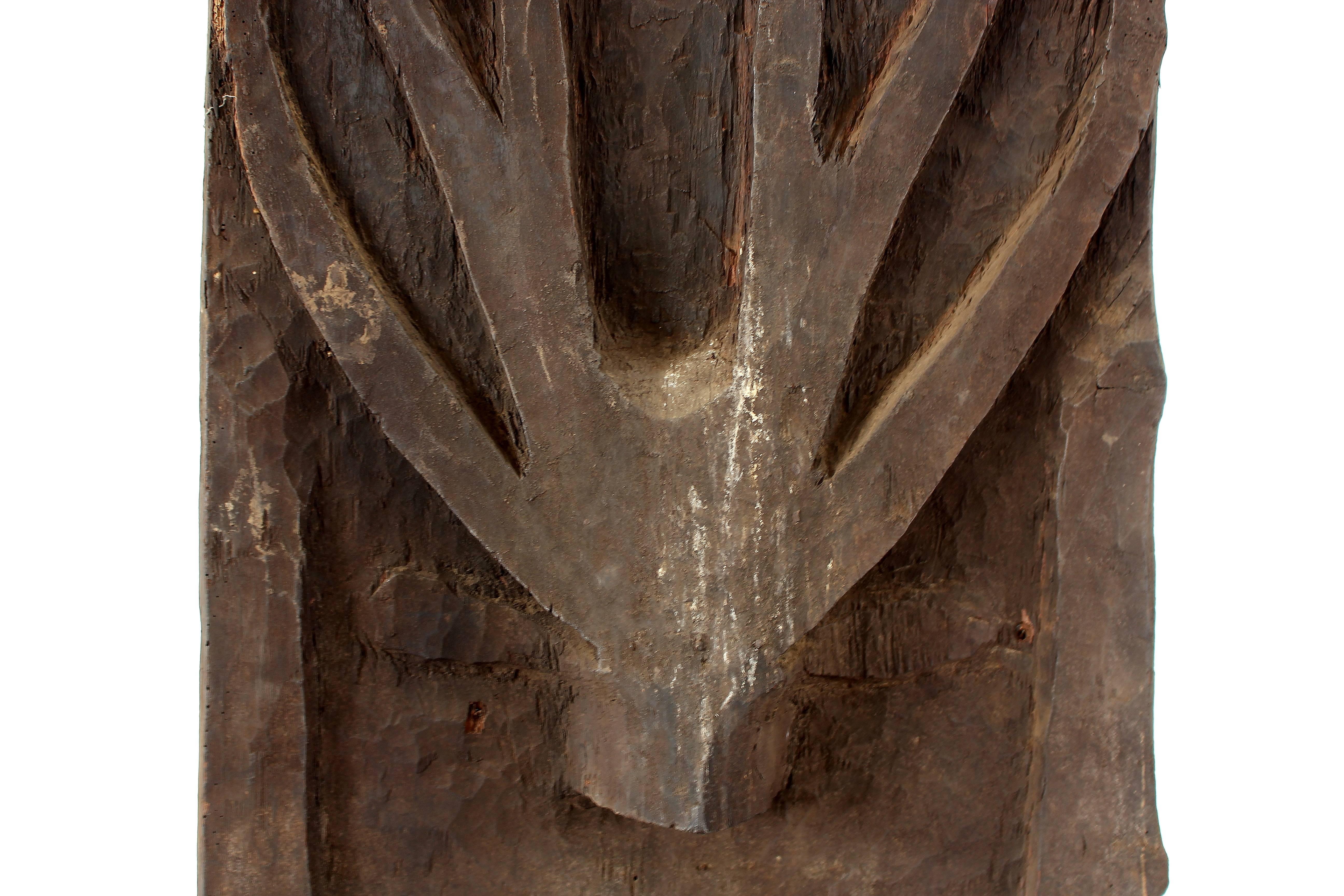 Hand-Carved Monumental Morung Carving with Leaf Muntjac and Four Mithun Head Decoration