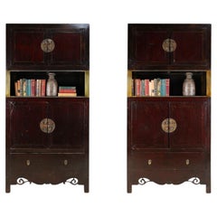 A Pair of Beijing Wedding Cabinets with Custom Steel Display Shelf