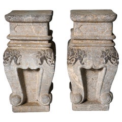 A Pair of Chinese Limestone Garden Pedestals