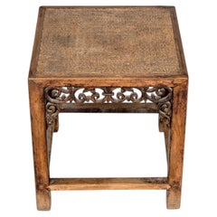 A Chinese Stool with Rattan Top