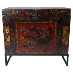 A Chinese Painted Blanket Chest on a Custom Metal Stand