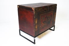 A Chinese Painted Blanket Chest on a Custom Metal Stand