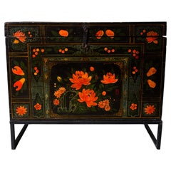 A Chinese Painted Blanket Chest on a Custom Metal Stand