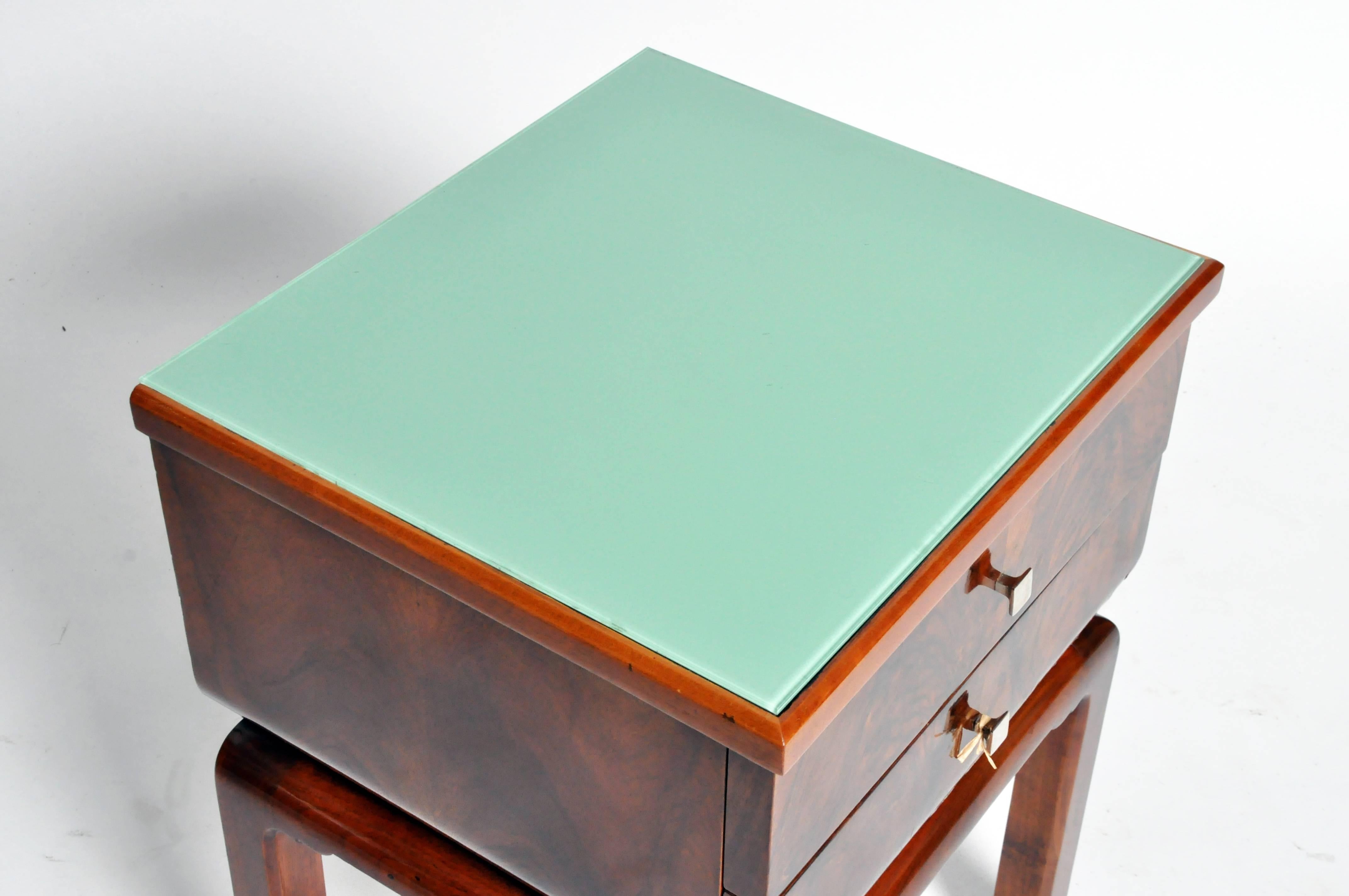 Glass Art Deco Two-Drawer Side Table