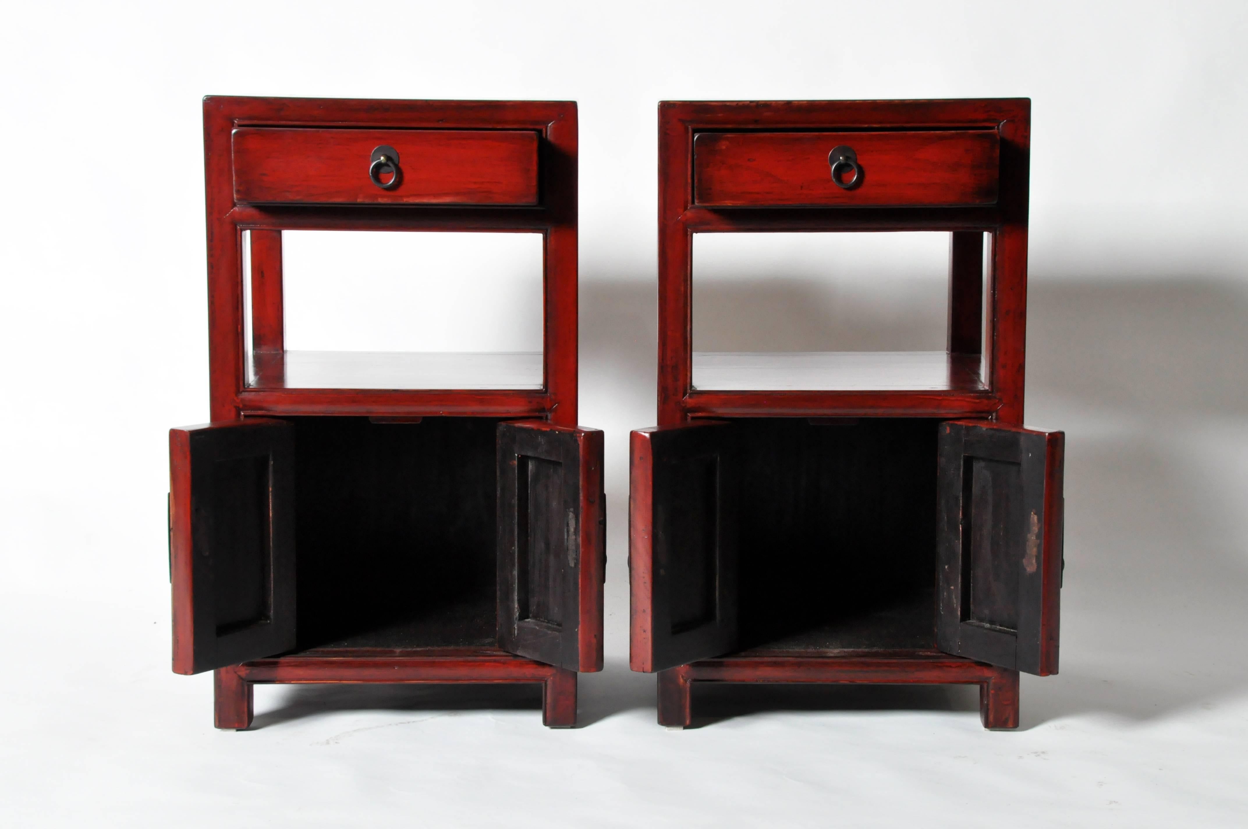 Pair of Chinese Bed Side Chests with Restoration In Excellent Condition In Chicago, IL