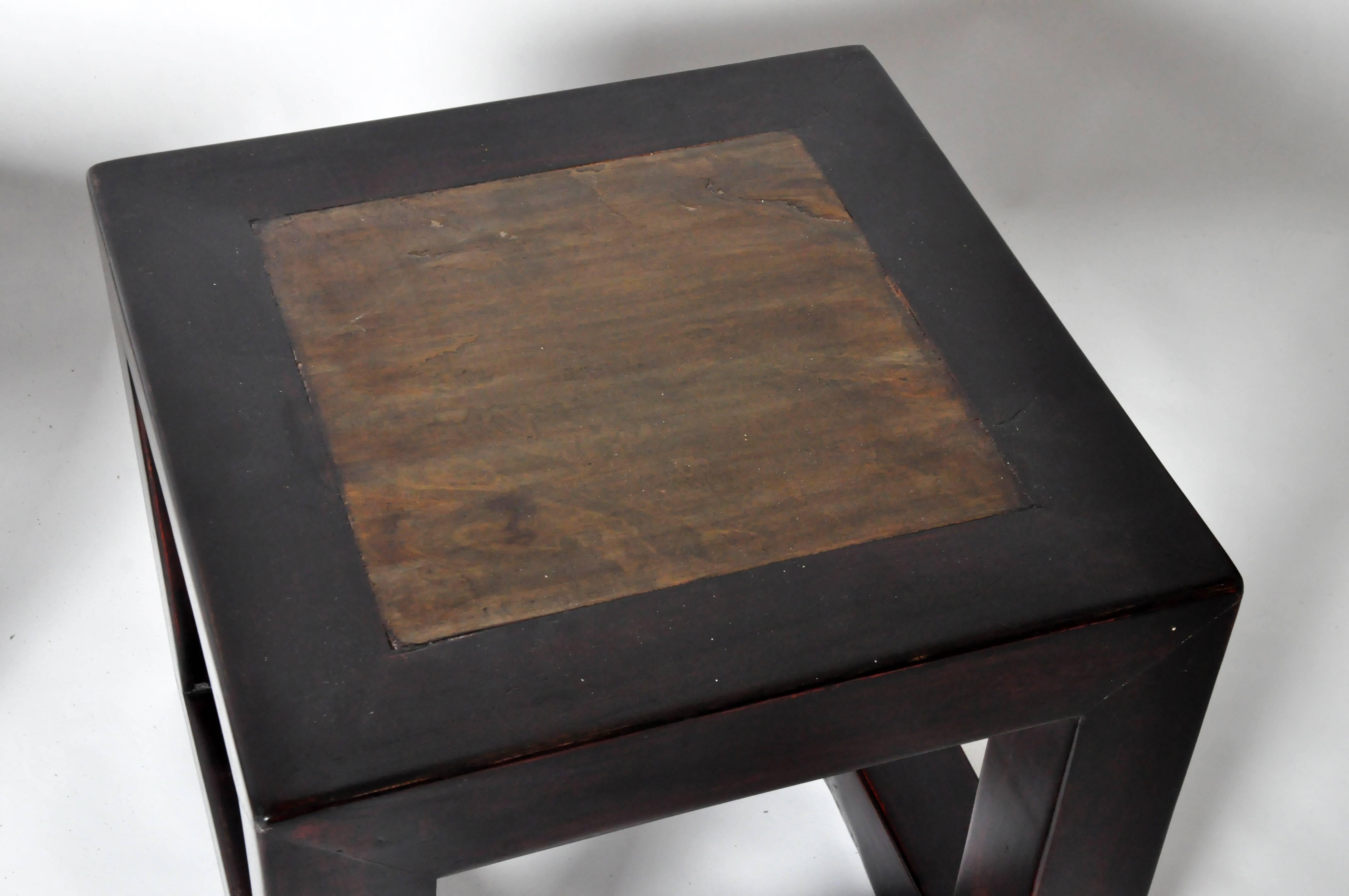 Elm Pair of Chinese Side Tables with Restoration