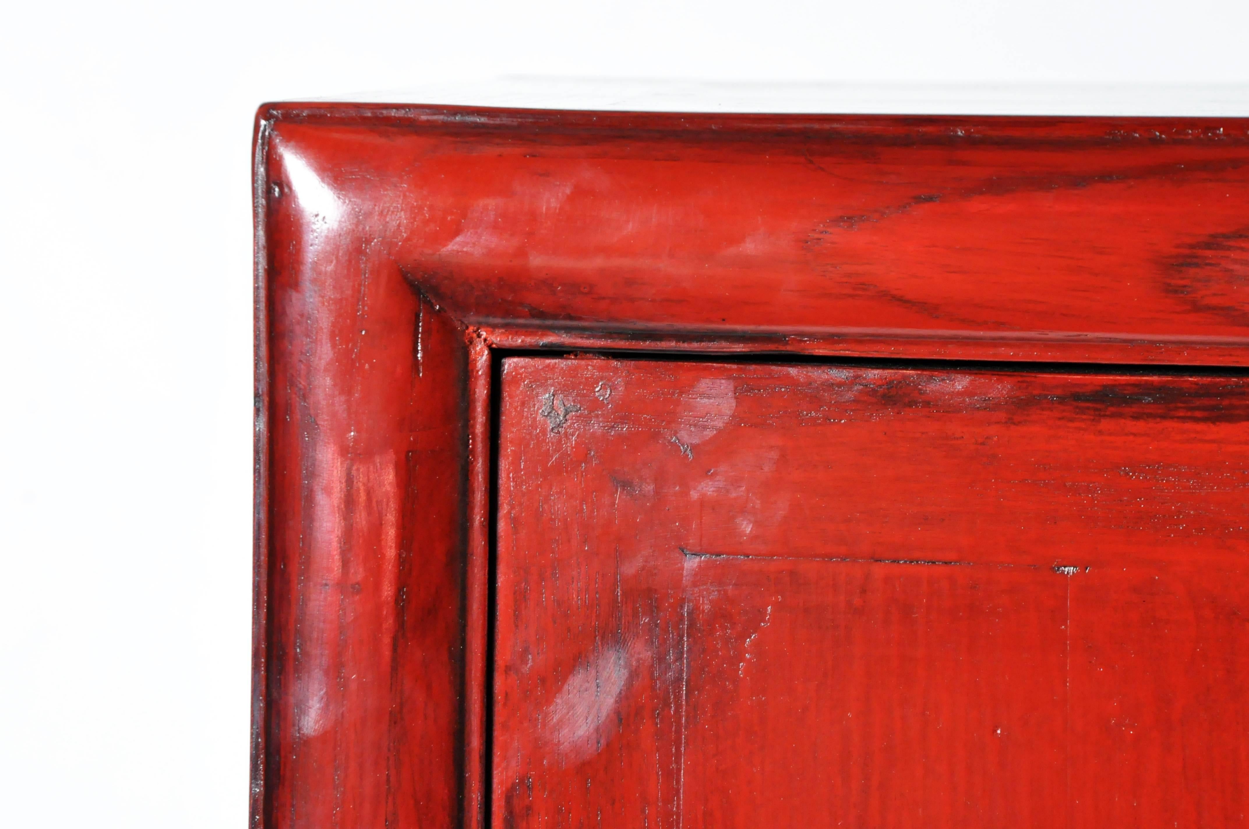 19th Century Chinese Red-Lacquered Display Cabinet with Restoration
