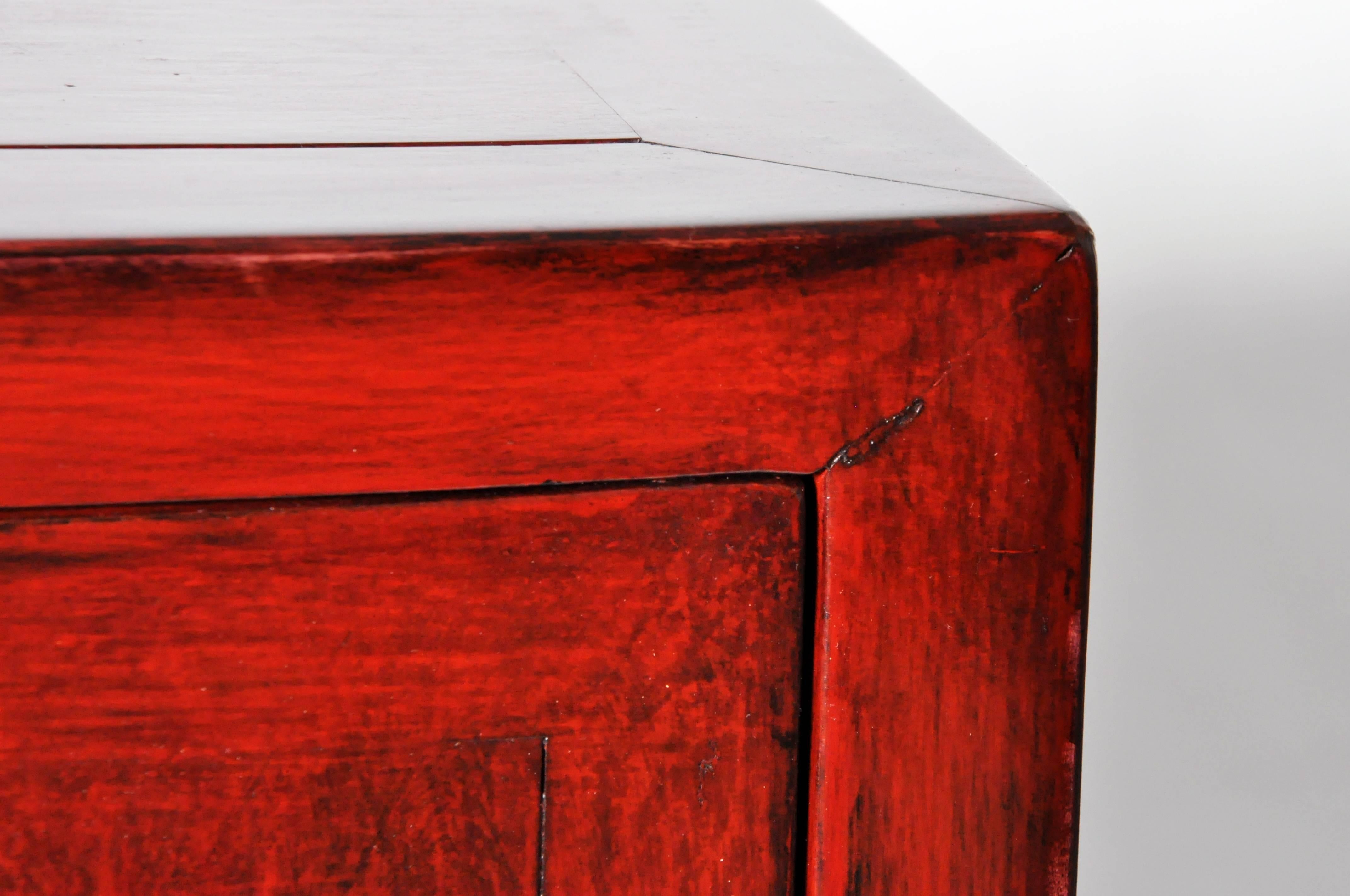 Elm Chinese Red Lacquered Chest with Restoration