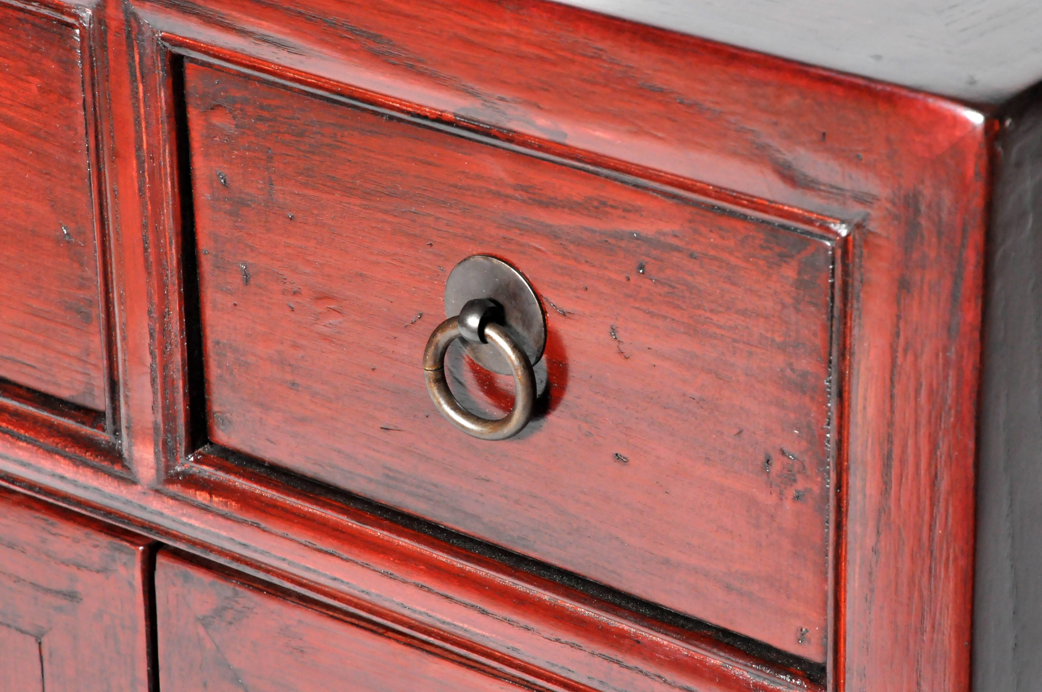 Chinese Red Lacquered Side Chest with Restoration 1