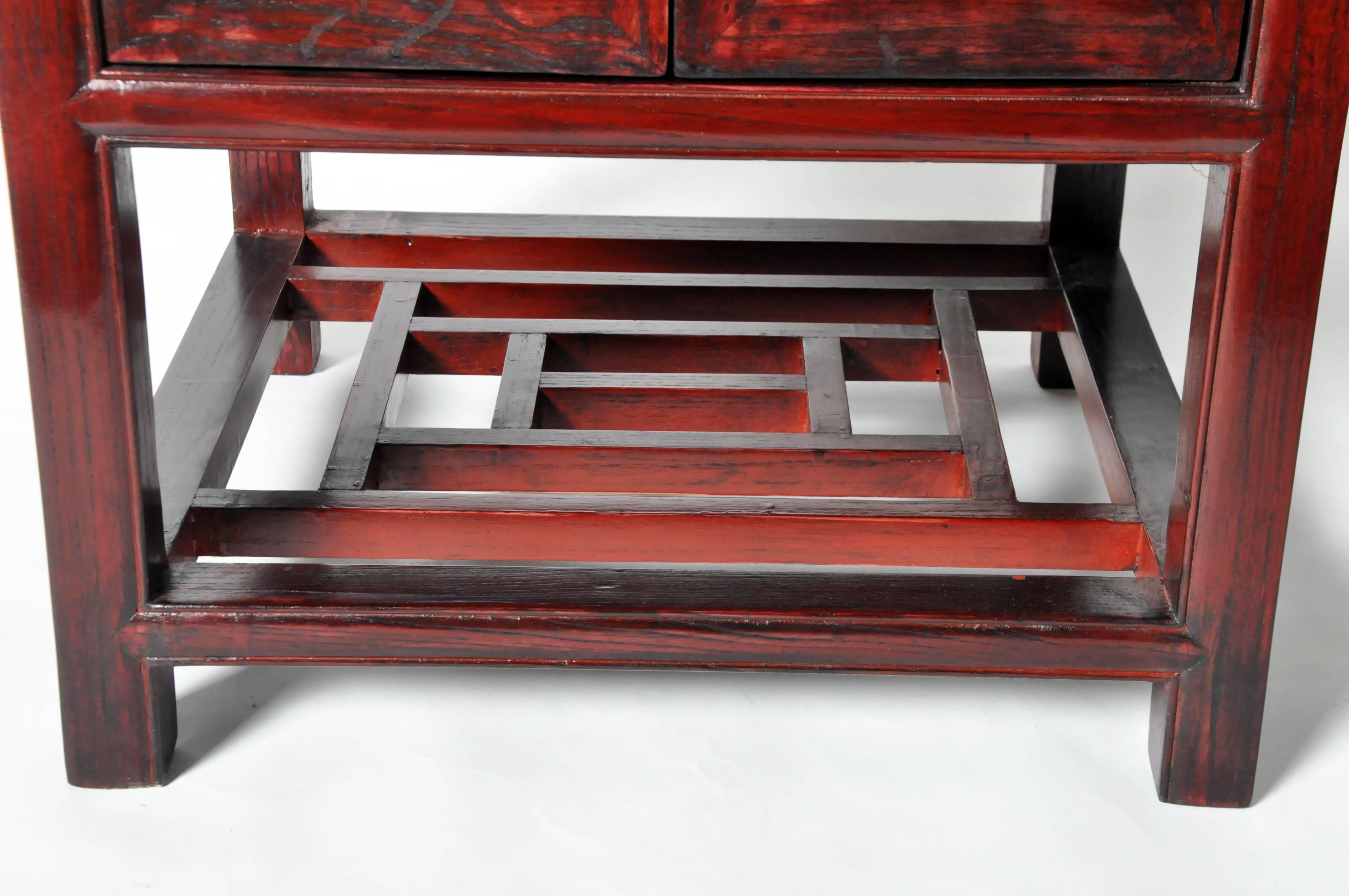 Chinese Red Lacquered Side Chest with Restoration 4