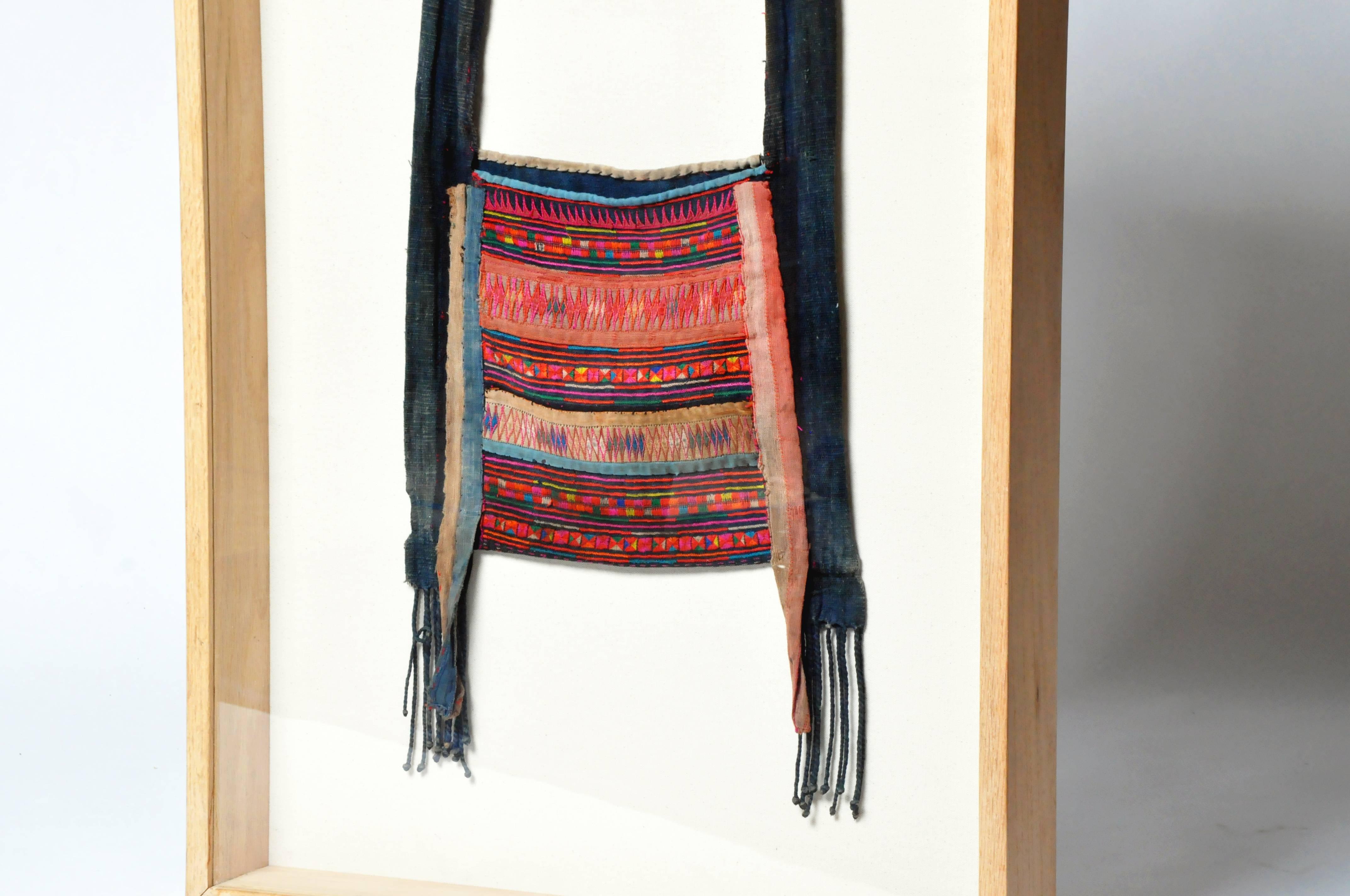 Thai Framed Akha Tribe Embroidered Bag For Sale