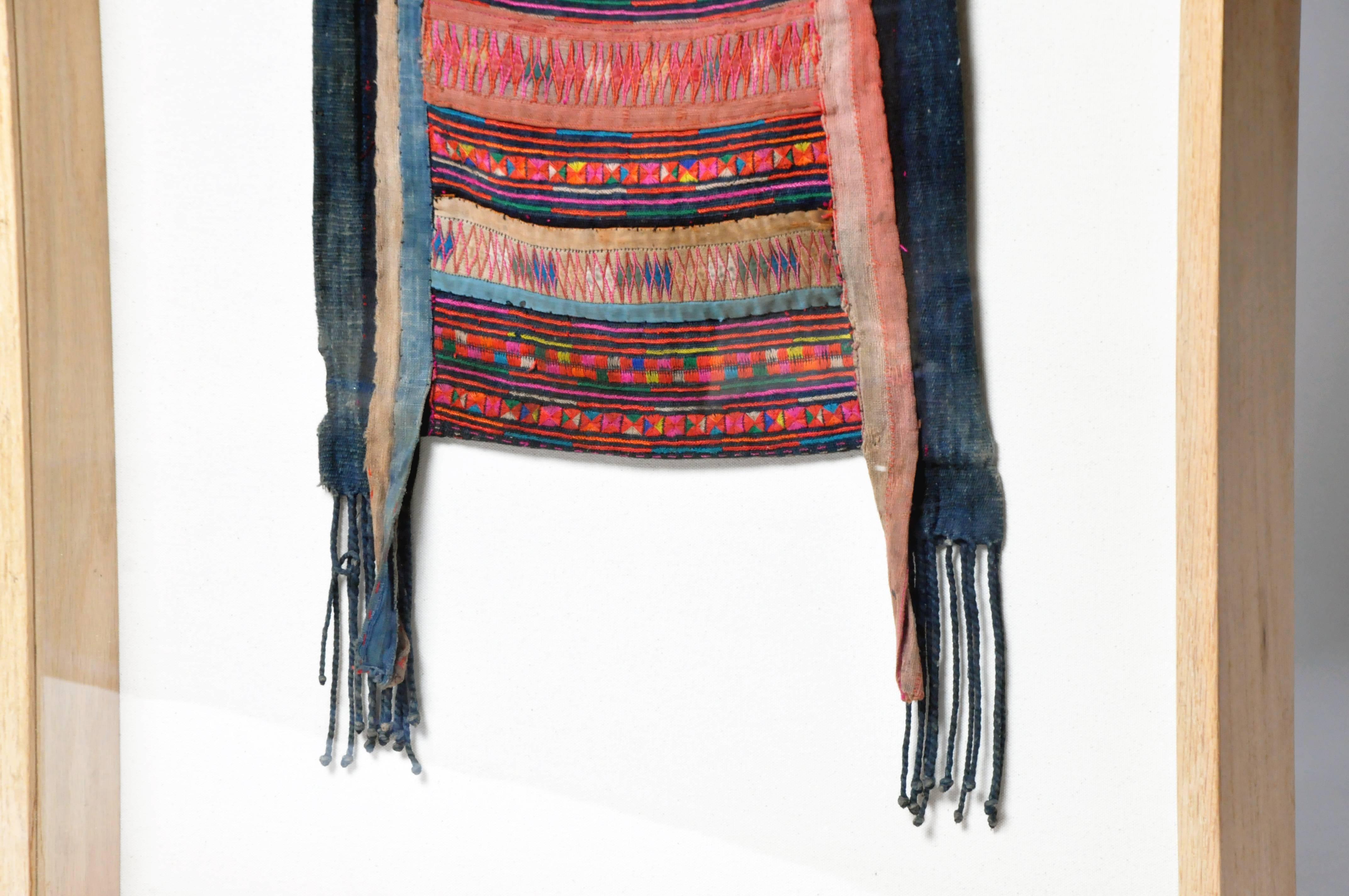 20th Century Framed Akha Tribe Embroidered Bag For Sale