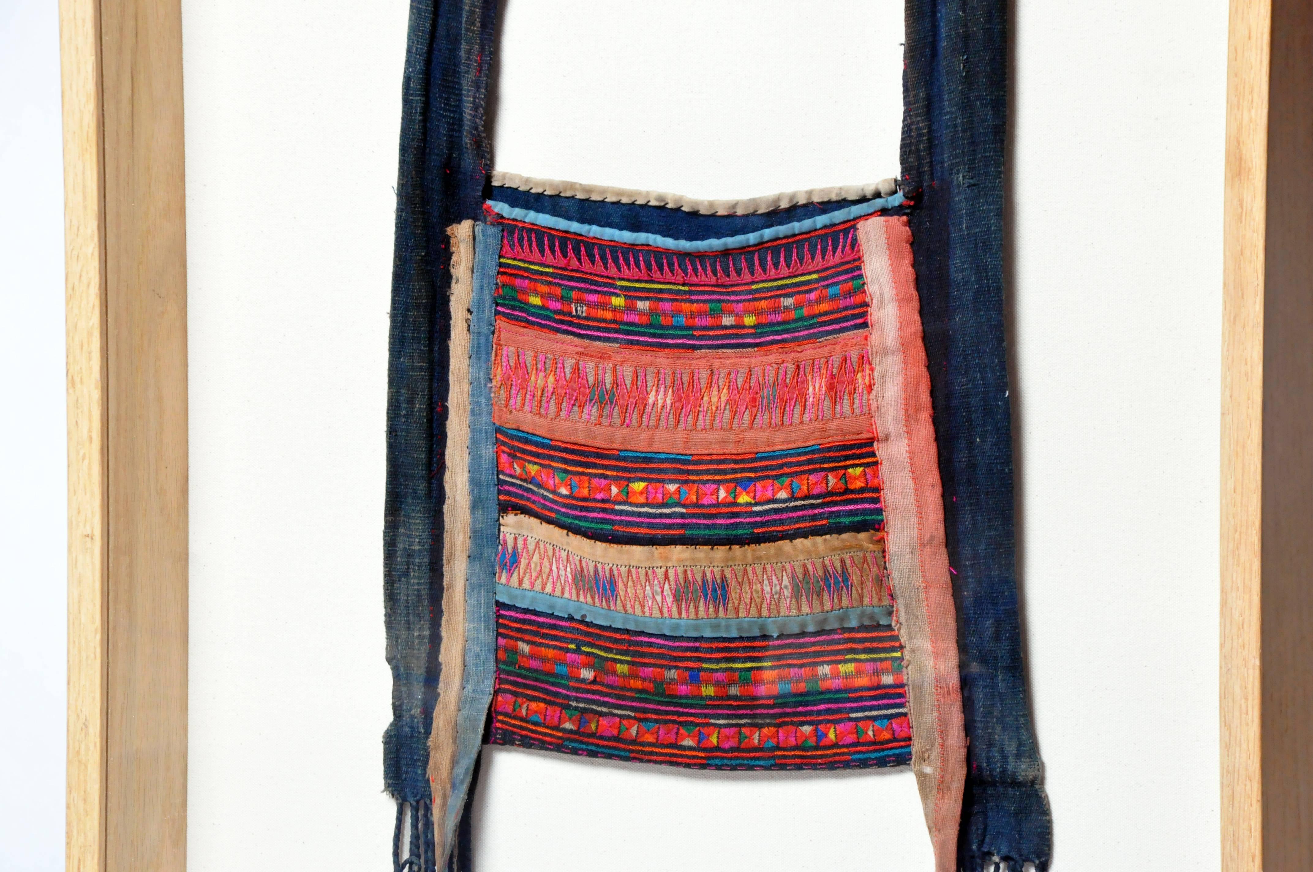Framed Akha Tribe Embroidered Bag In Good Condition For Sale In Chicago, IL