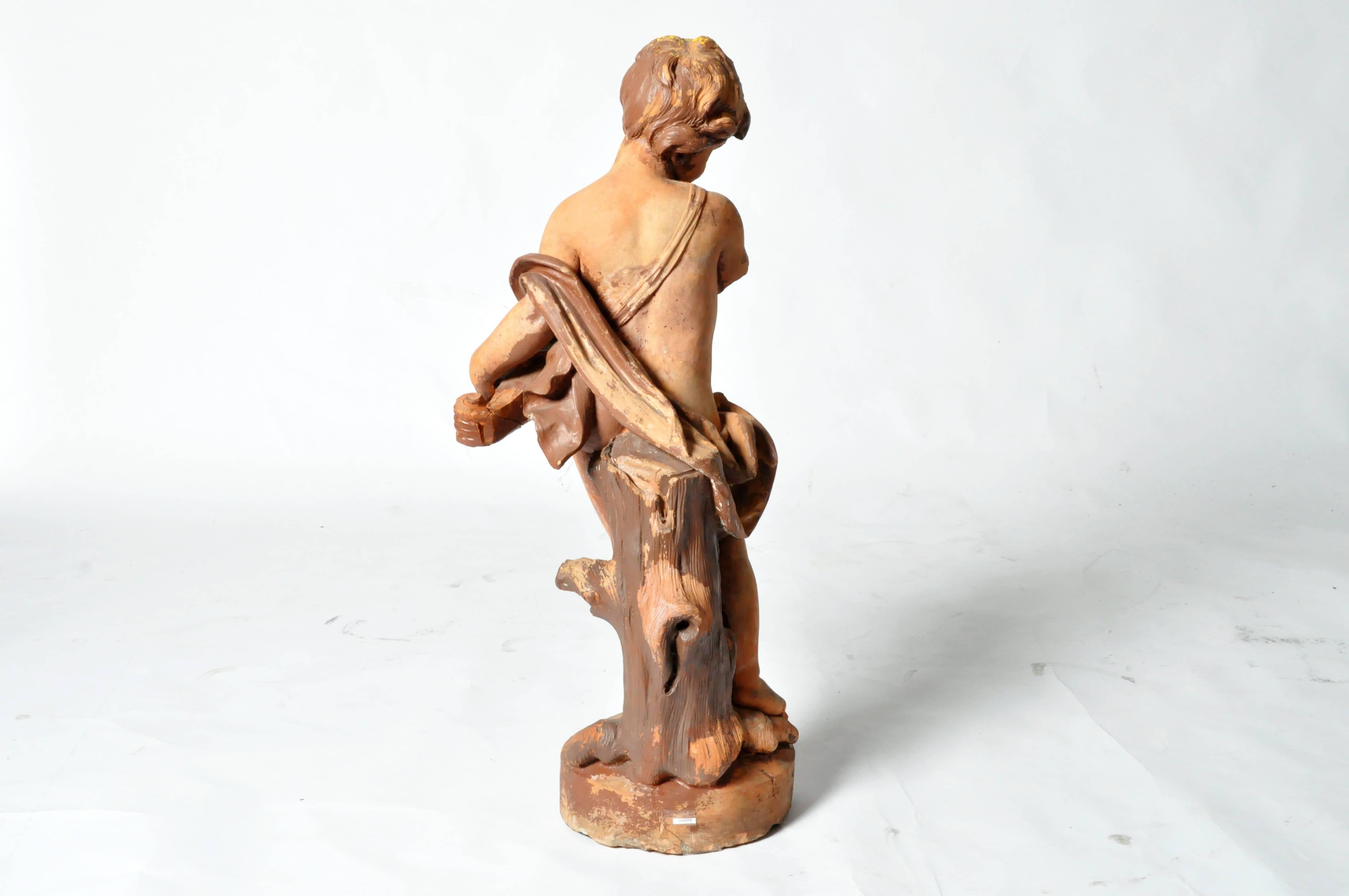 French Terracotta Figure of a Boy In Good Condition In Chicago, IL