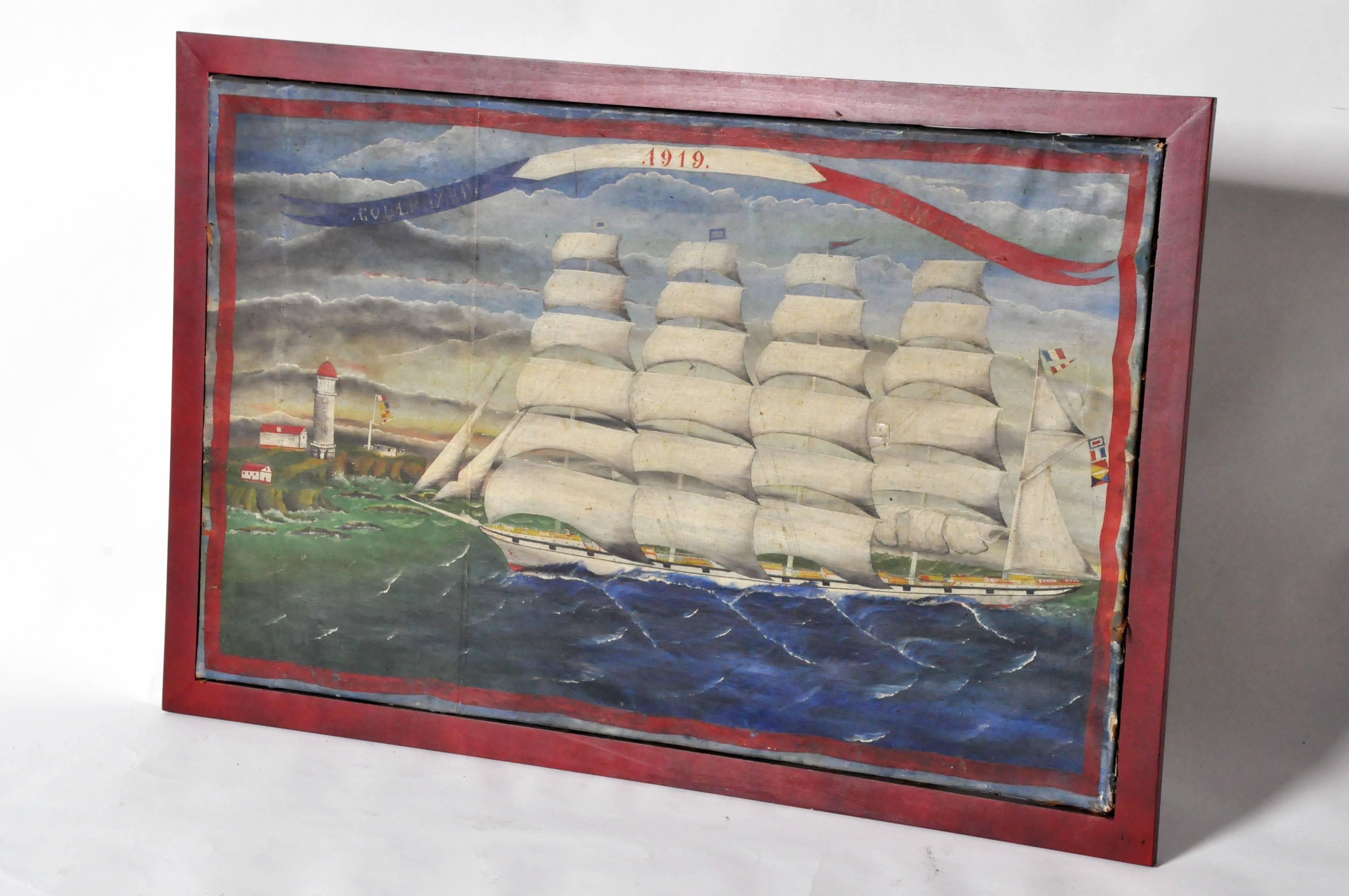 This painting of a boat is from France, circa 1919.