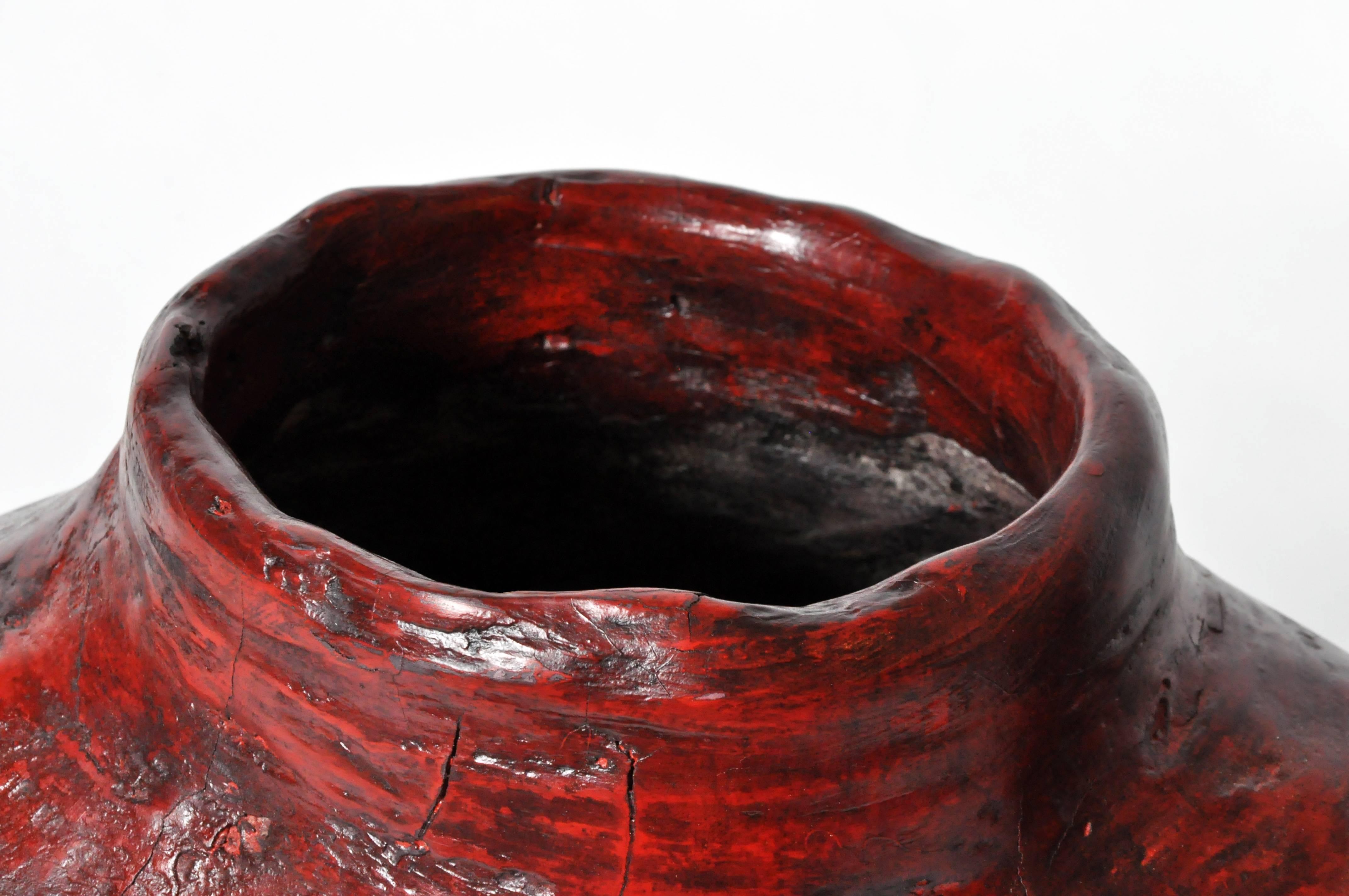 Chinese Red Lacquered Pot 1